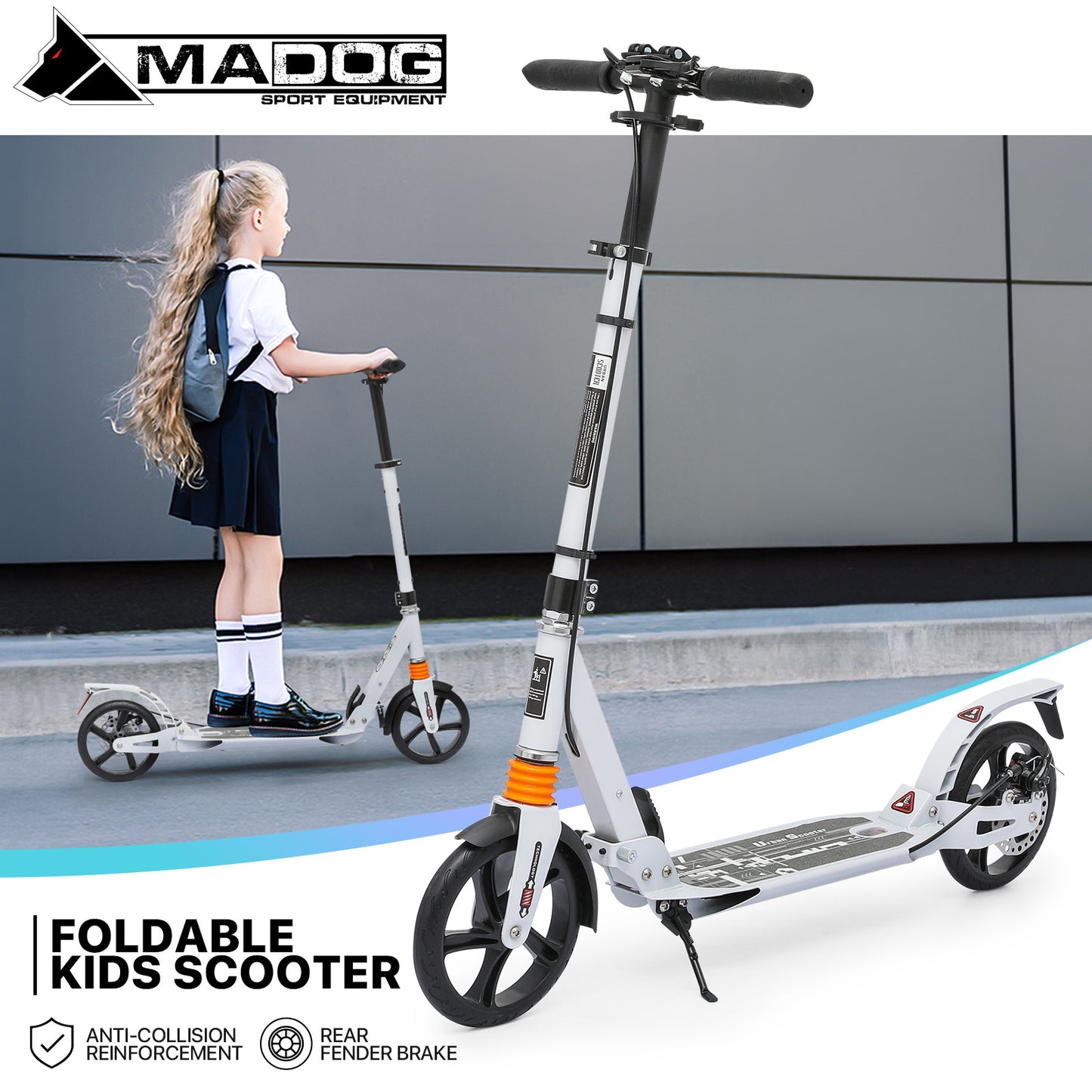 Foldable Kick Scooter - Adjustable Height Handlebar - 8" Wheels - w/Handlebrake