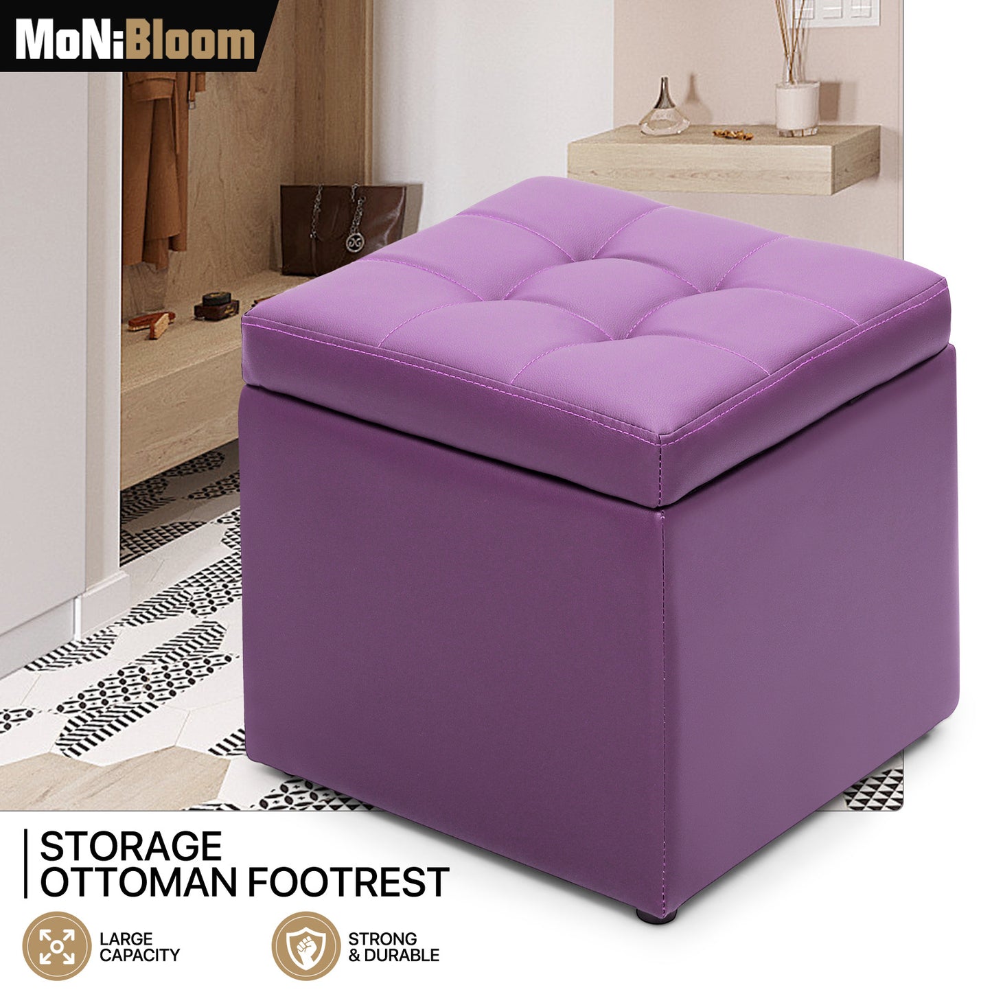 Living Home Decor Classic Cube Unfold Storage Ottoman Benches Faux Leather