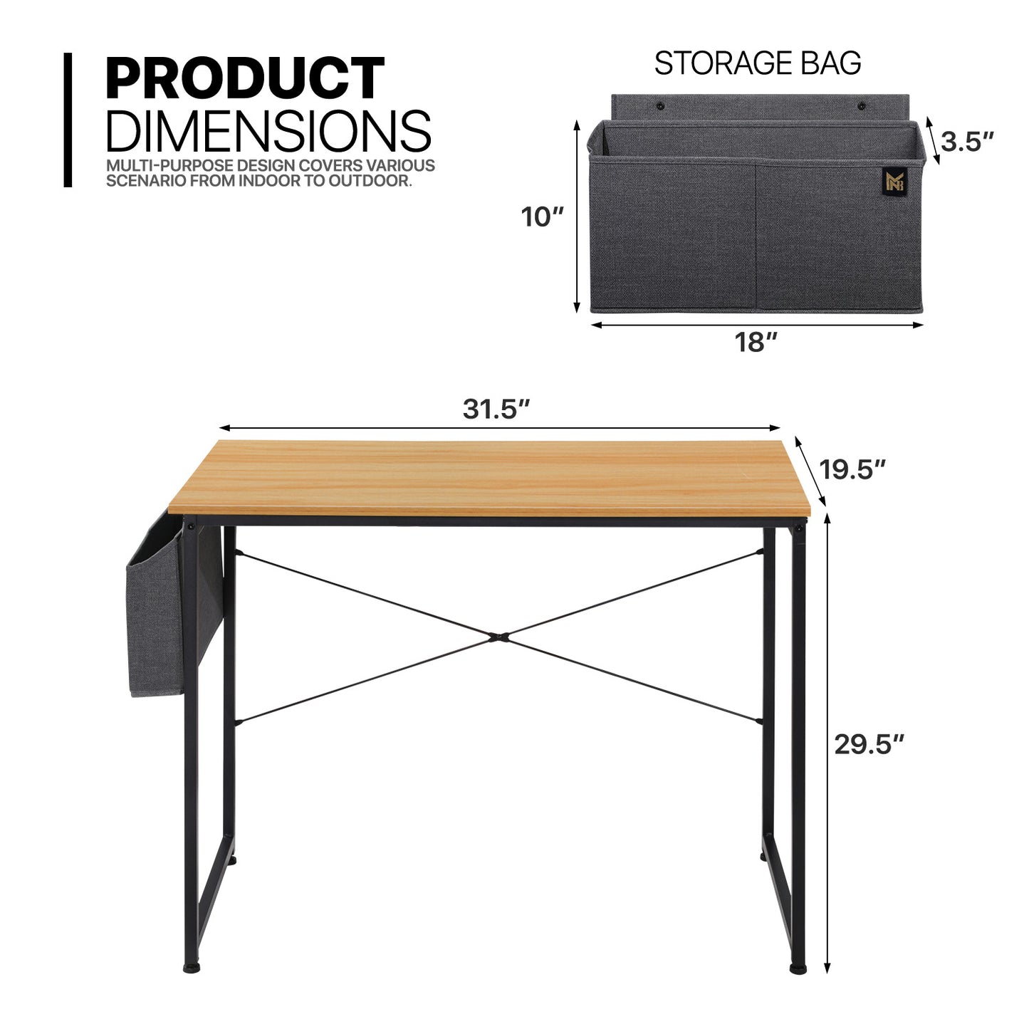Light Walnut Wood Computer Desk (Various sizes) - with Storage Bag