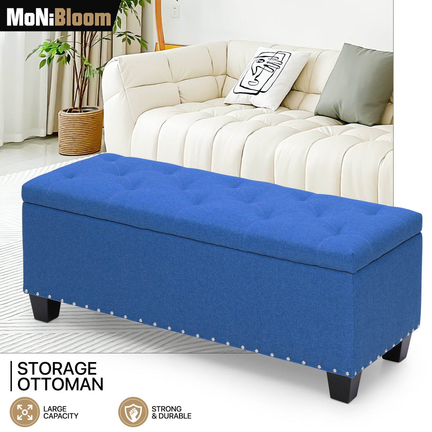 42" Storage Bench Lift Top Tufted Poufs Ottoman Upholstered Footrest Stool