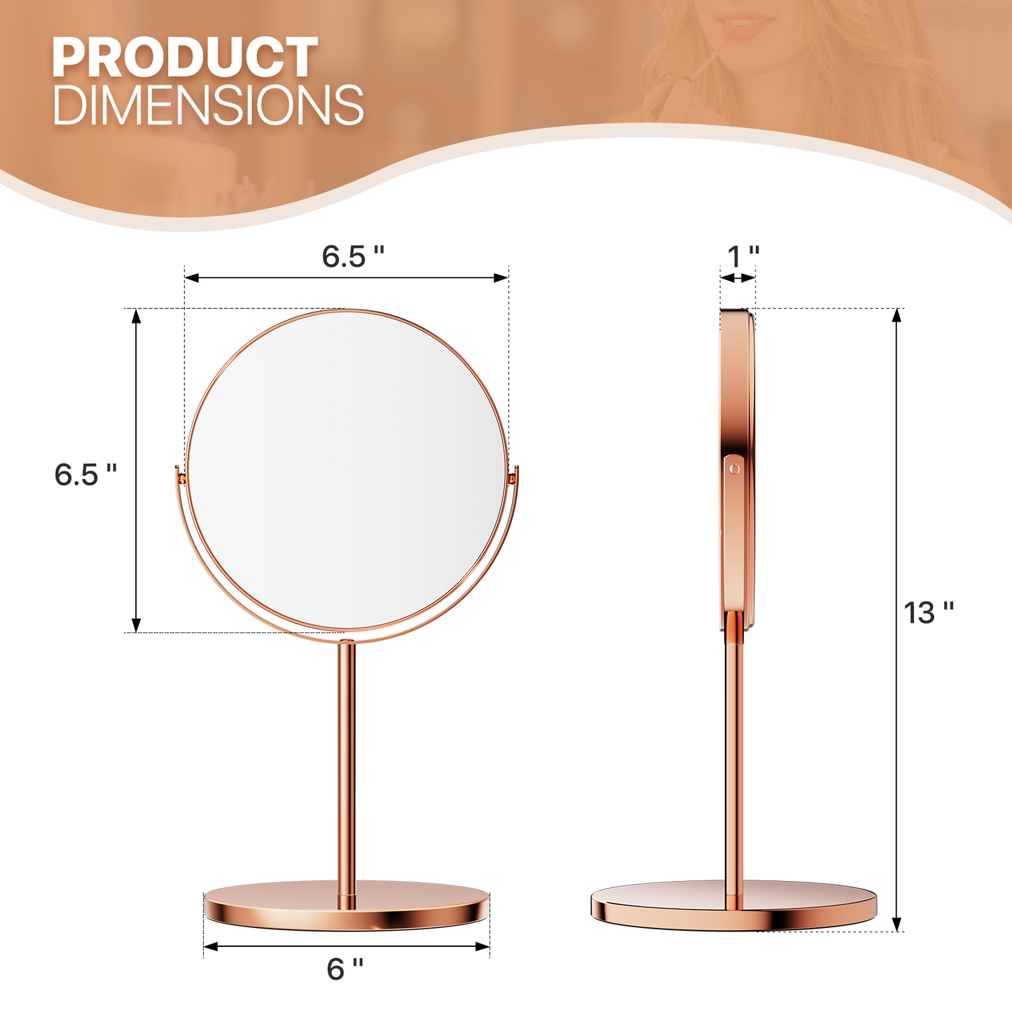 Double Sided Vanity Mirror - Round 6.5" Diameter - 1x/3x Magnification Mirror