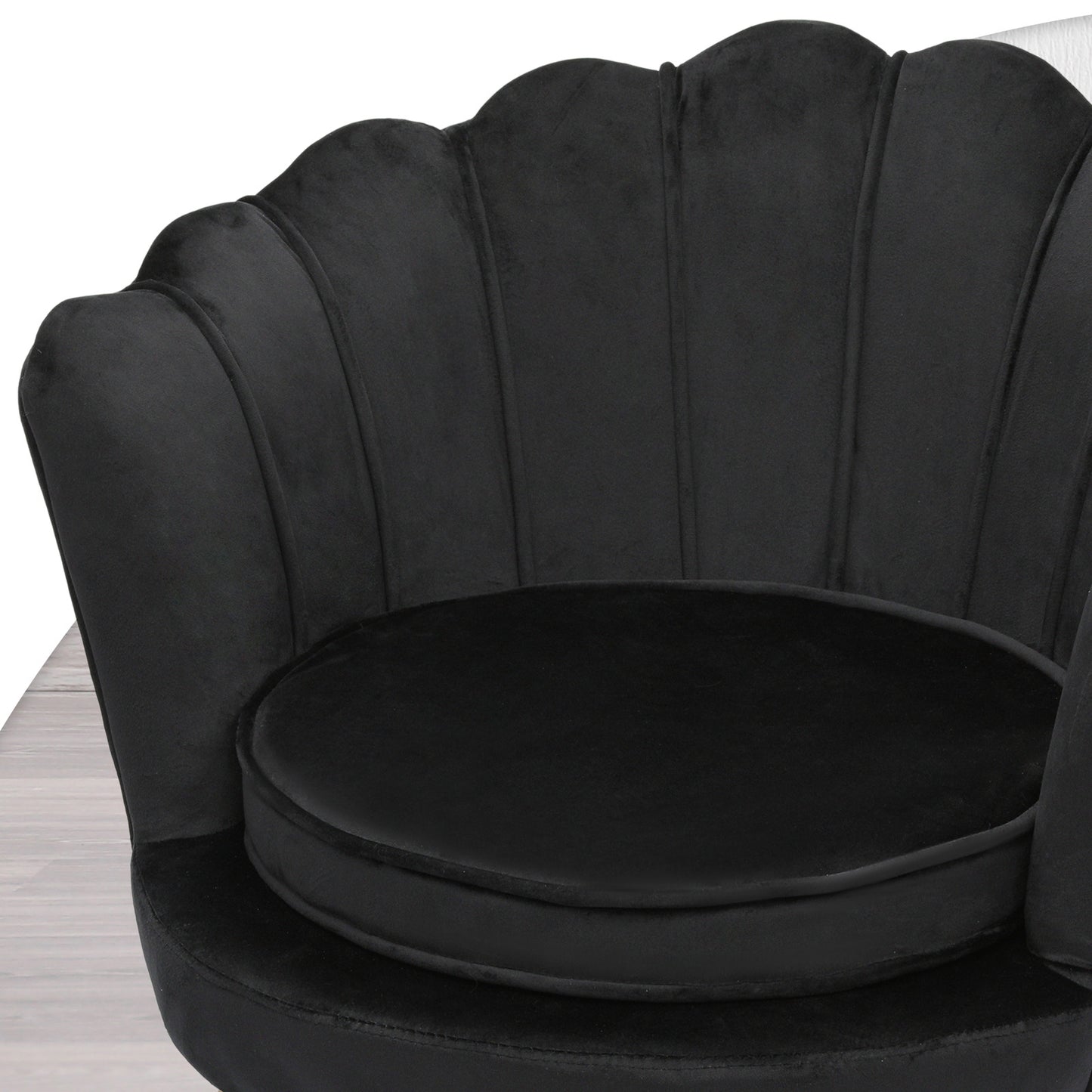 Velvet Upholstered Vanity Accent Chair Armchair w/Footrest - Scalloped Back