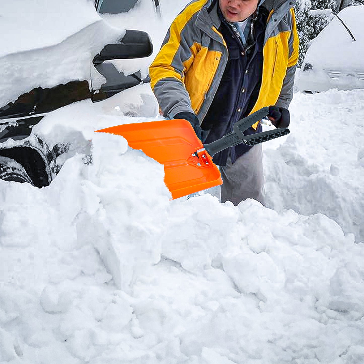 Snow Shovel - 2.1 FT Height - Foldable - Orange