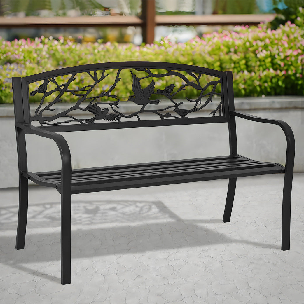 50" Iron Patio Garden Bench - Birds and Branches Pattern