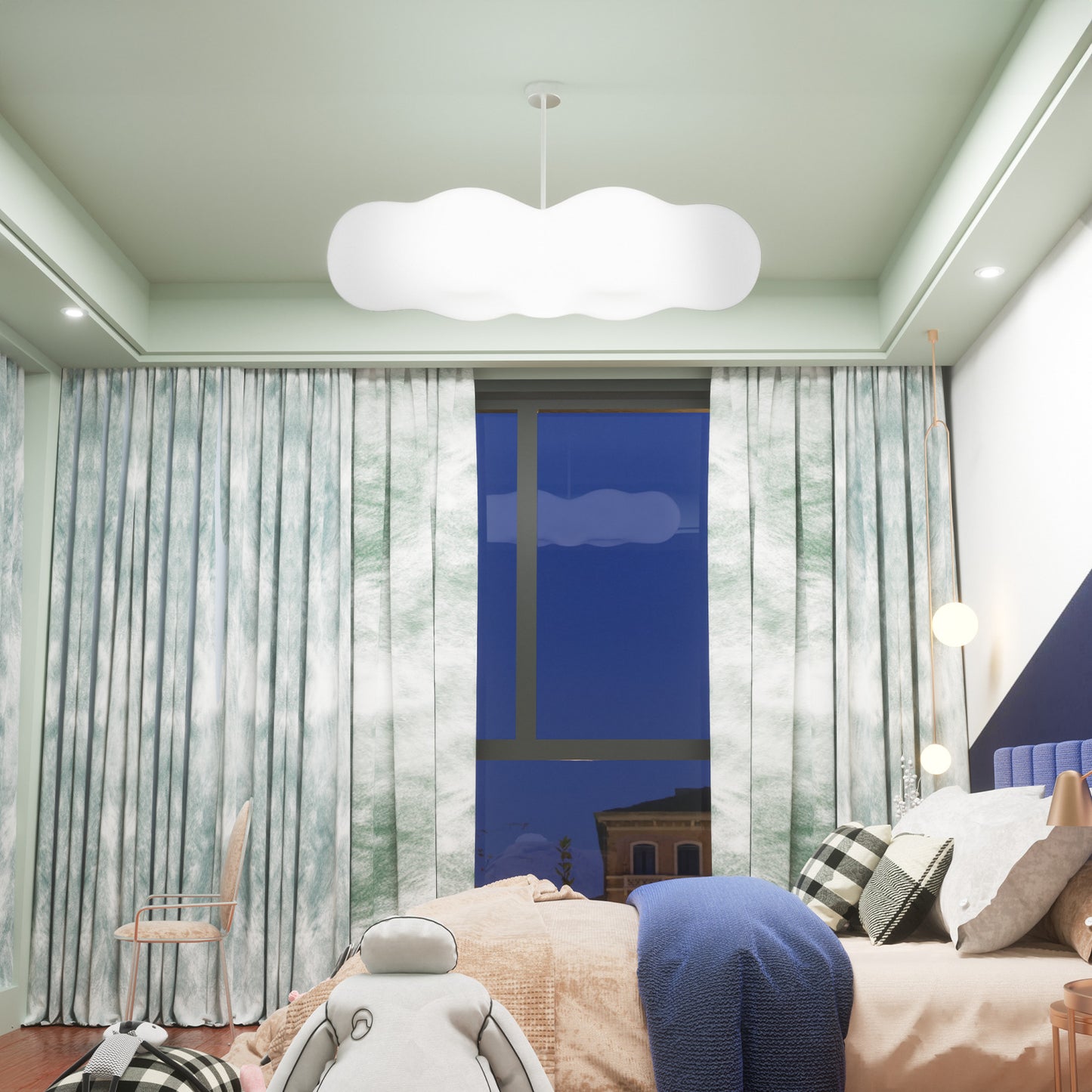 LED Pendant Light - Cloud Shape - White/Warm/Natural Light - w/Remote Control