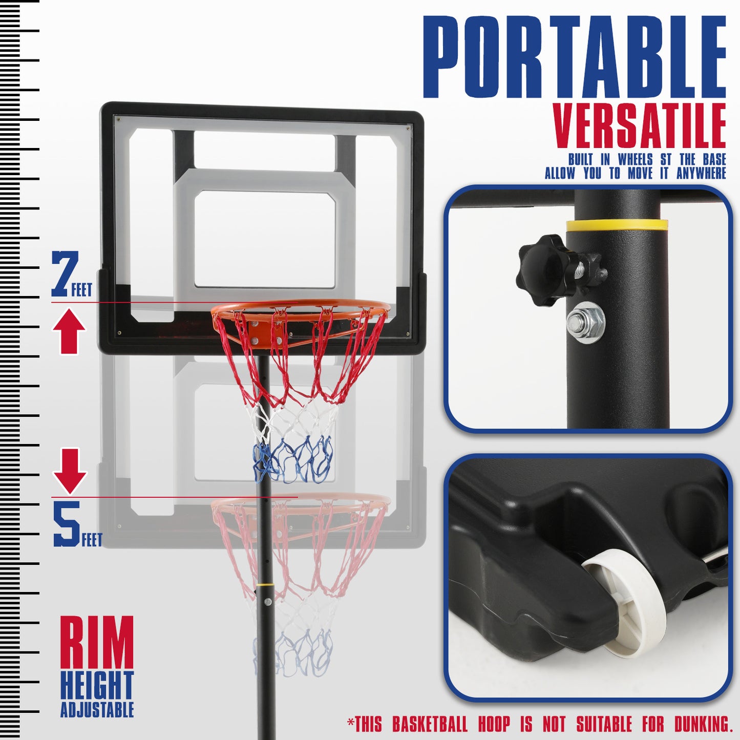 7 Ft Adjustable Height Portable Basketball Hoop