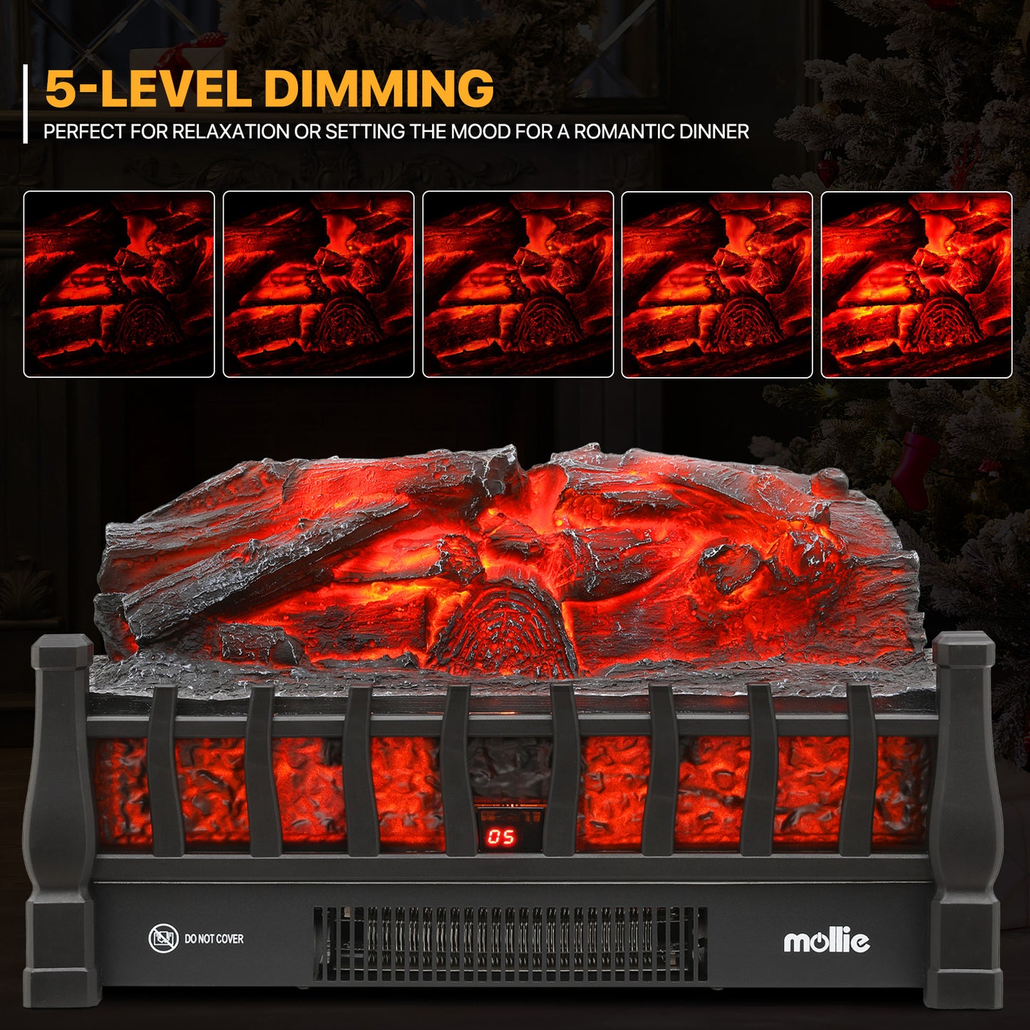 Electric Fireplace - 1500W Space Heater - Logs and Inserts - 5 Level Flame Brightness - with Remote