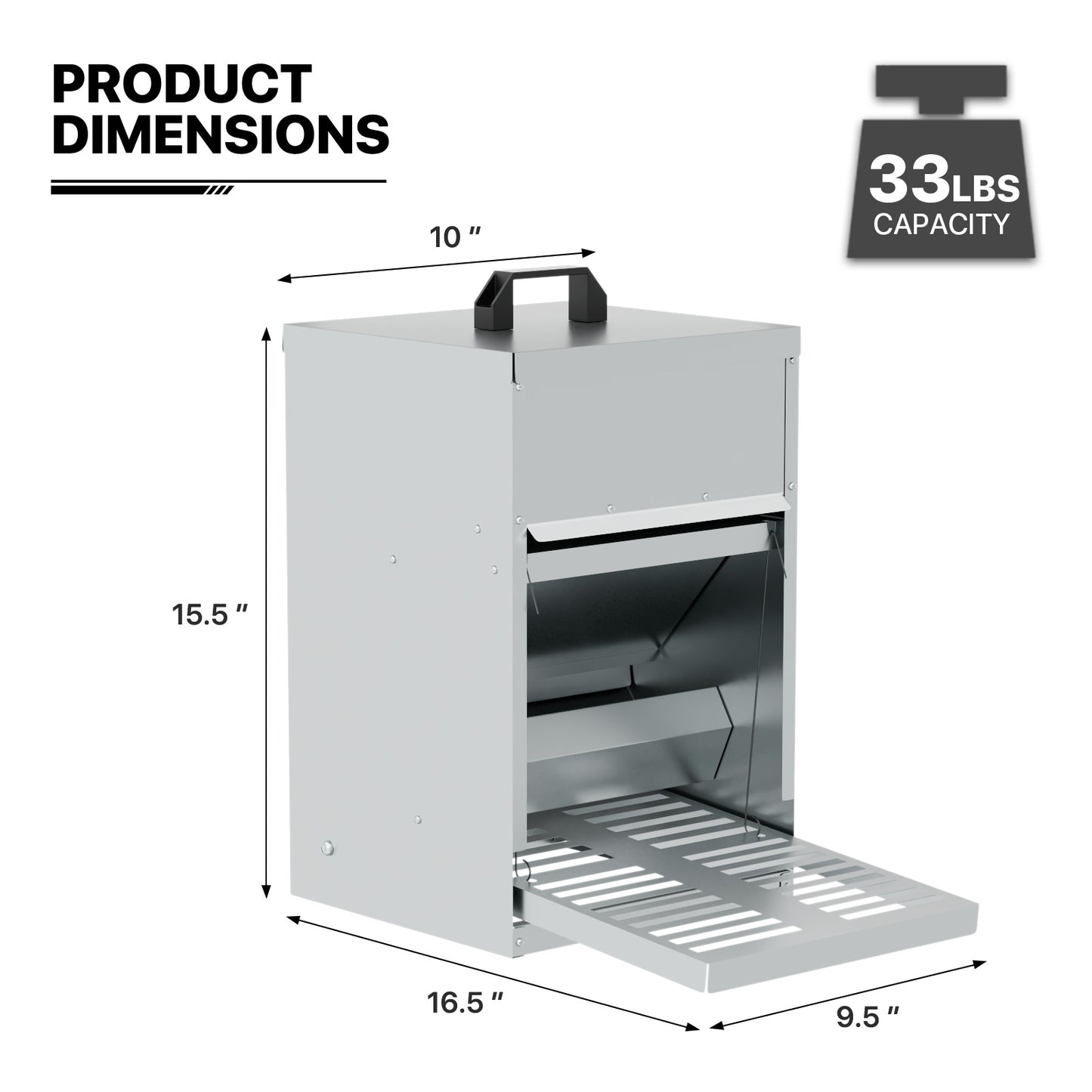 Automatic Chicken Feeder - 33lbs Capacity - Silver - with Waterproof Lid