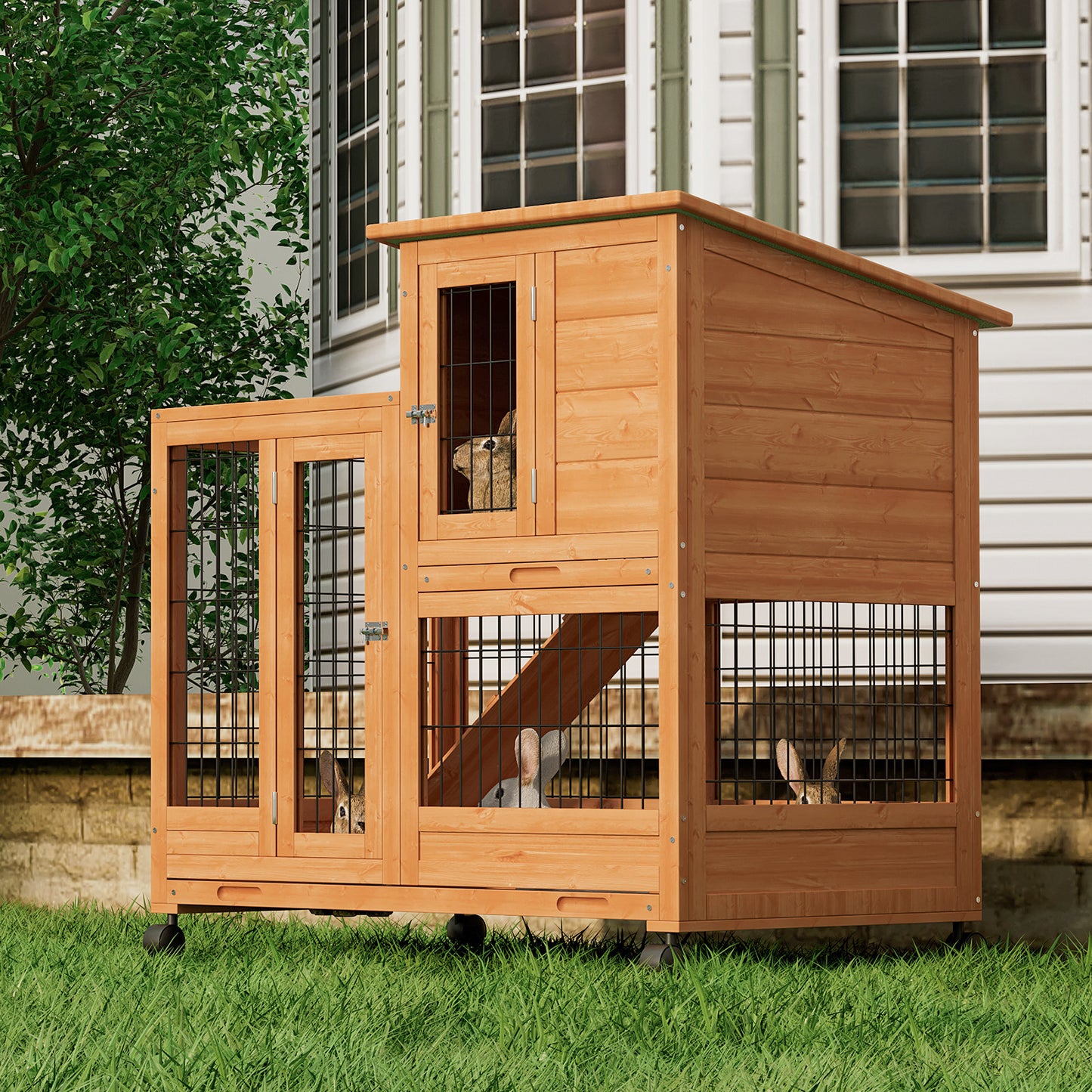 Wooden Chicken Coop Rabbit Hutch - 36'' Length - w/4 Wheels