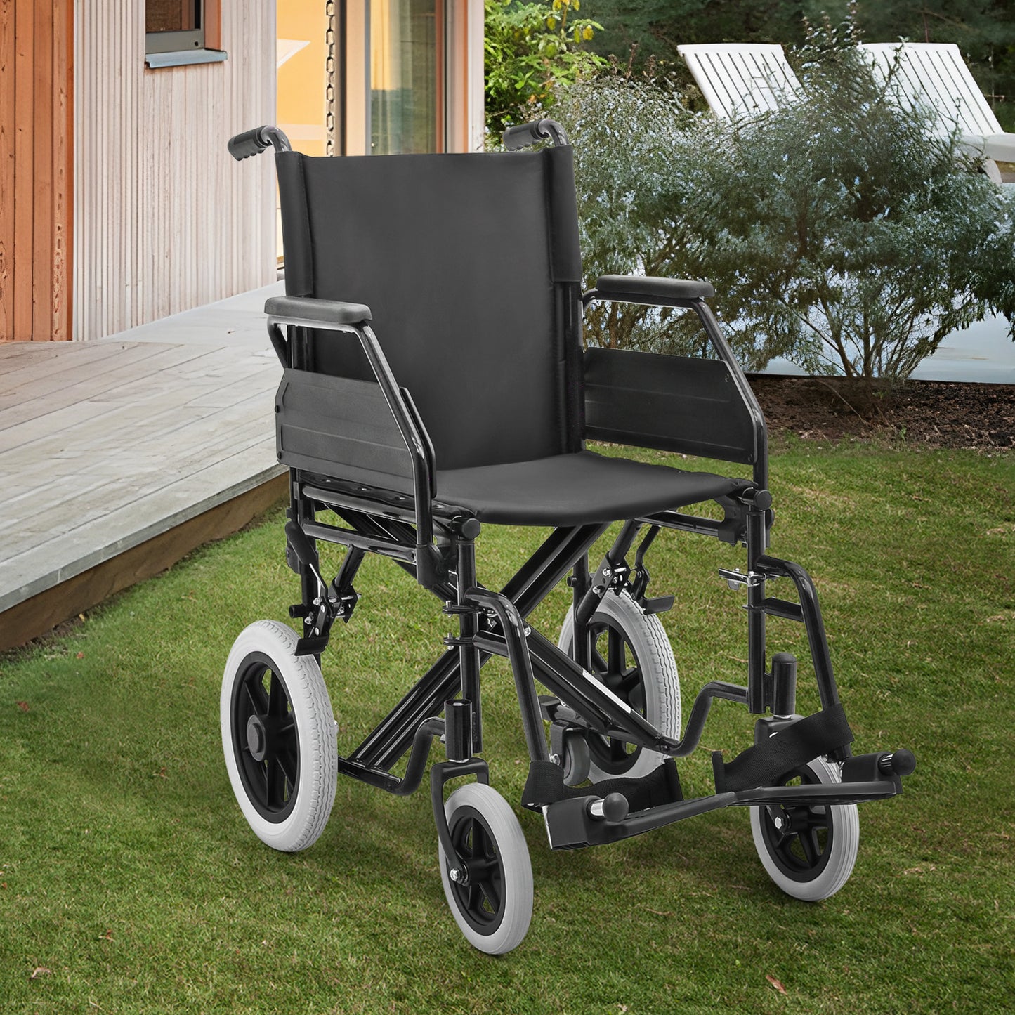 Transport Wheelchair - PU Solid Tyre - Black
