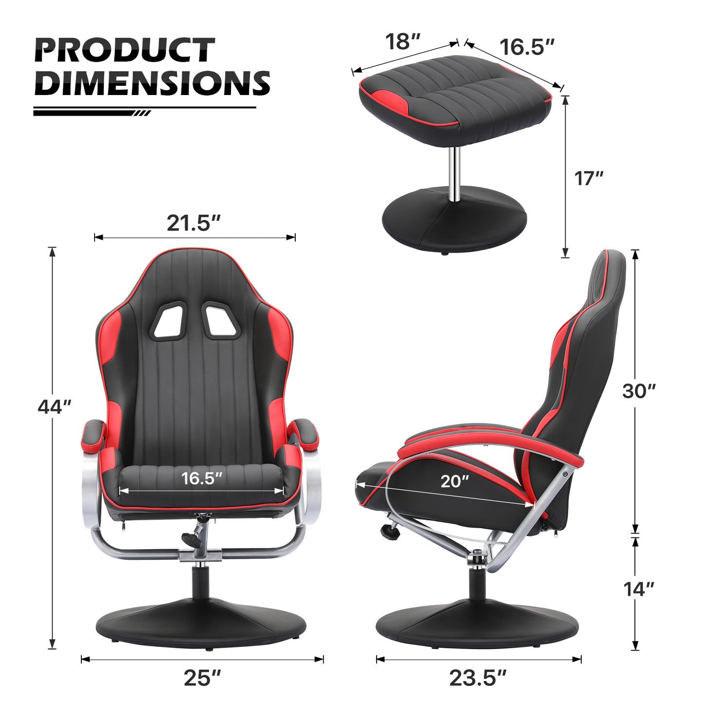 Gaming Chair with Ottoman - PU Leather