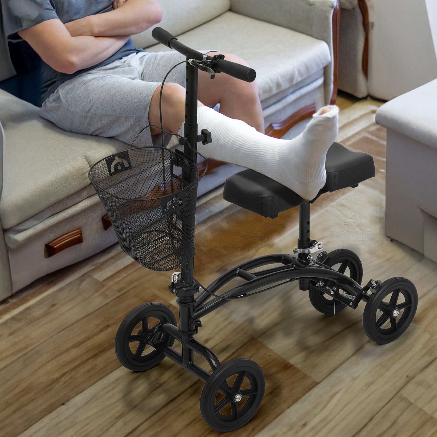 Knee Walker - Black Steel Frame Nylon Seat - 7.5'' Tires