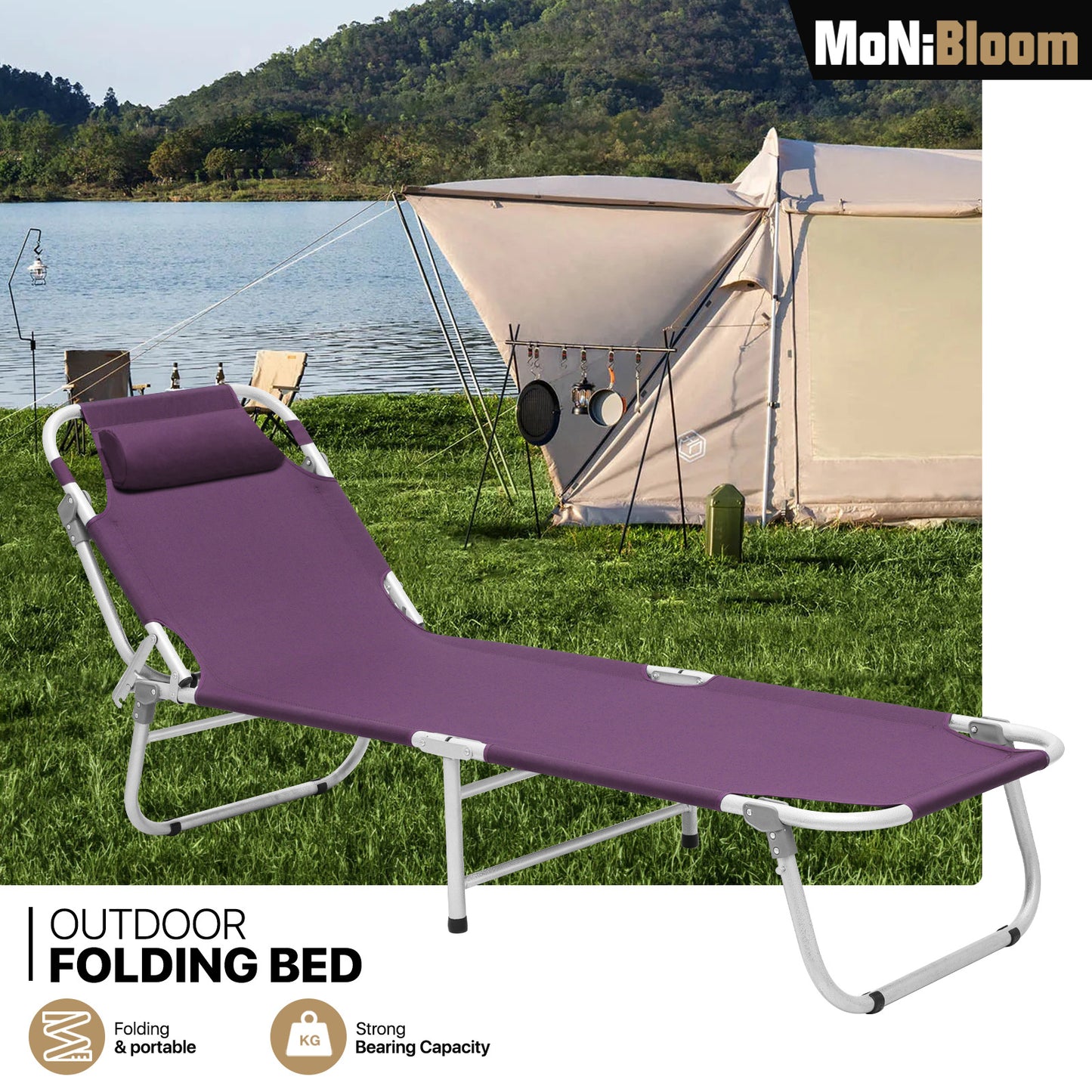 Folding Cot Portable Reclining Military Bed w/Carry Bag