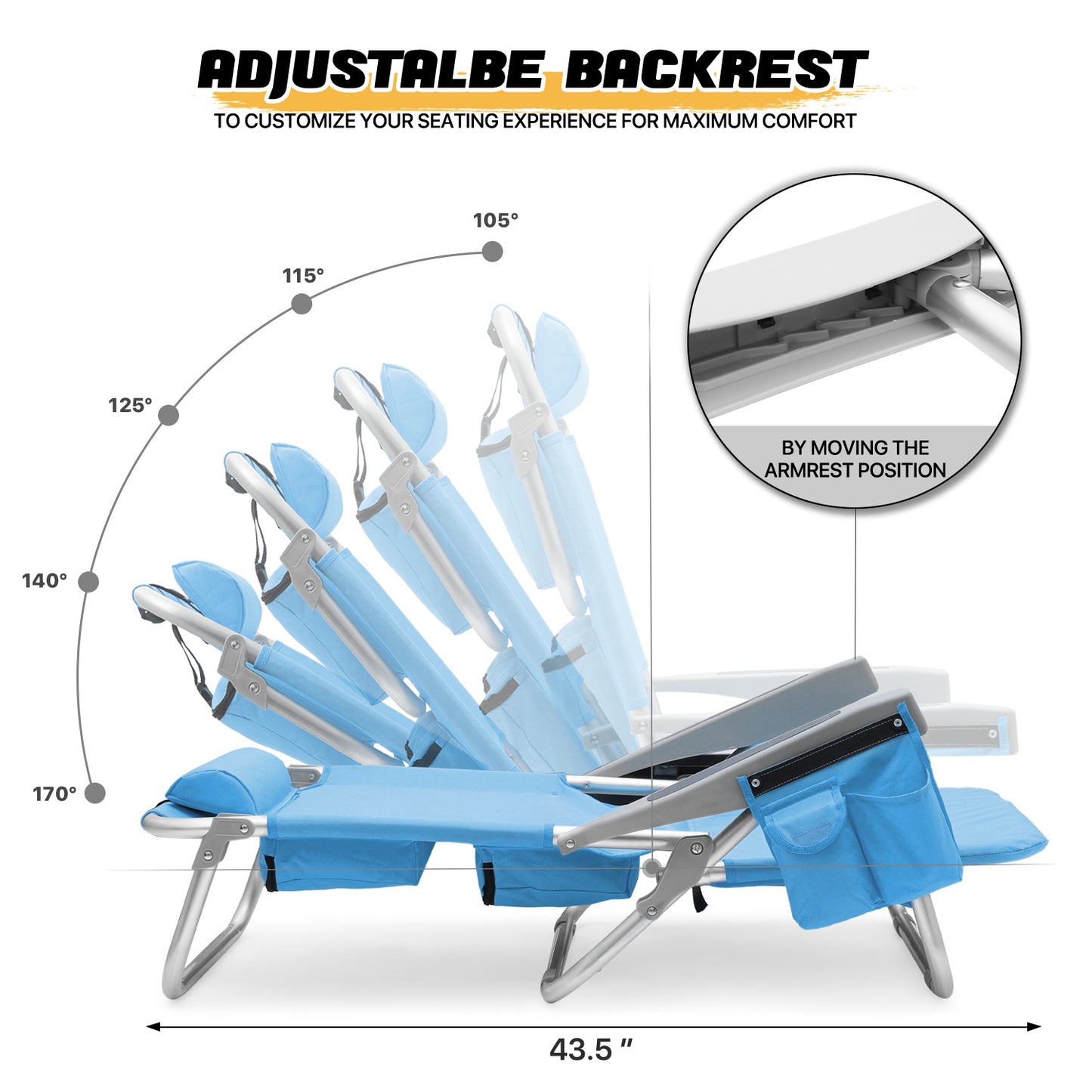 Five Position Adjustable Chair - Oxford Fabric - Aluminum Tube - 2P