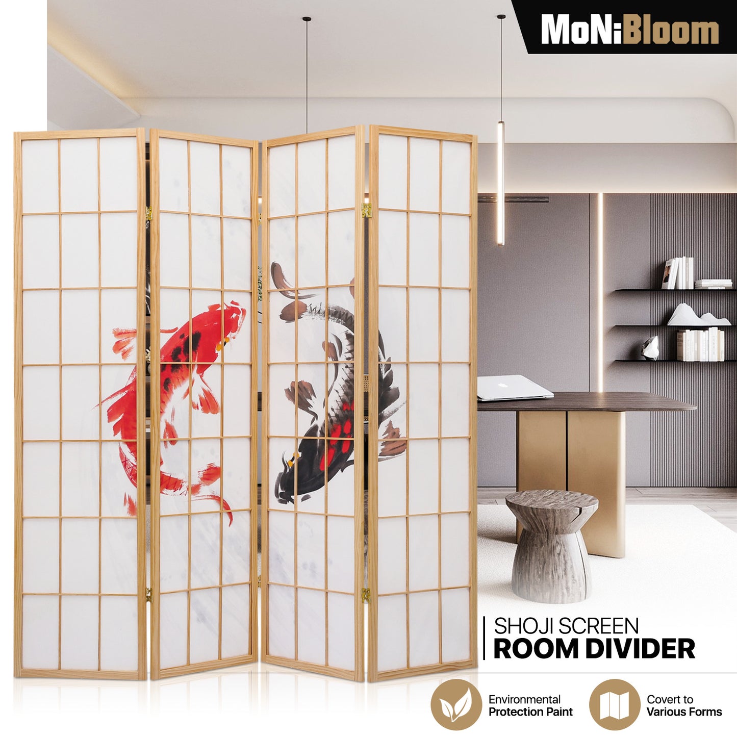Foldable Room Divider - Koi Carp Pattern - 4 Panel