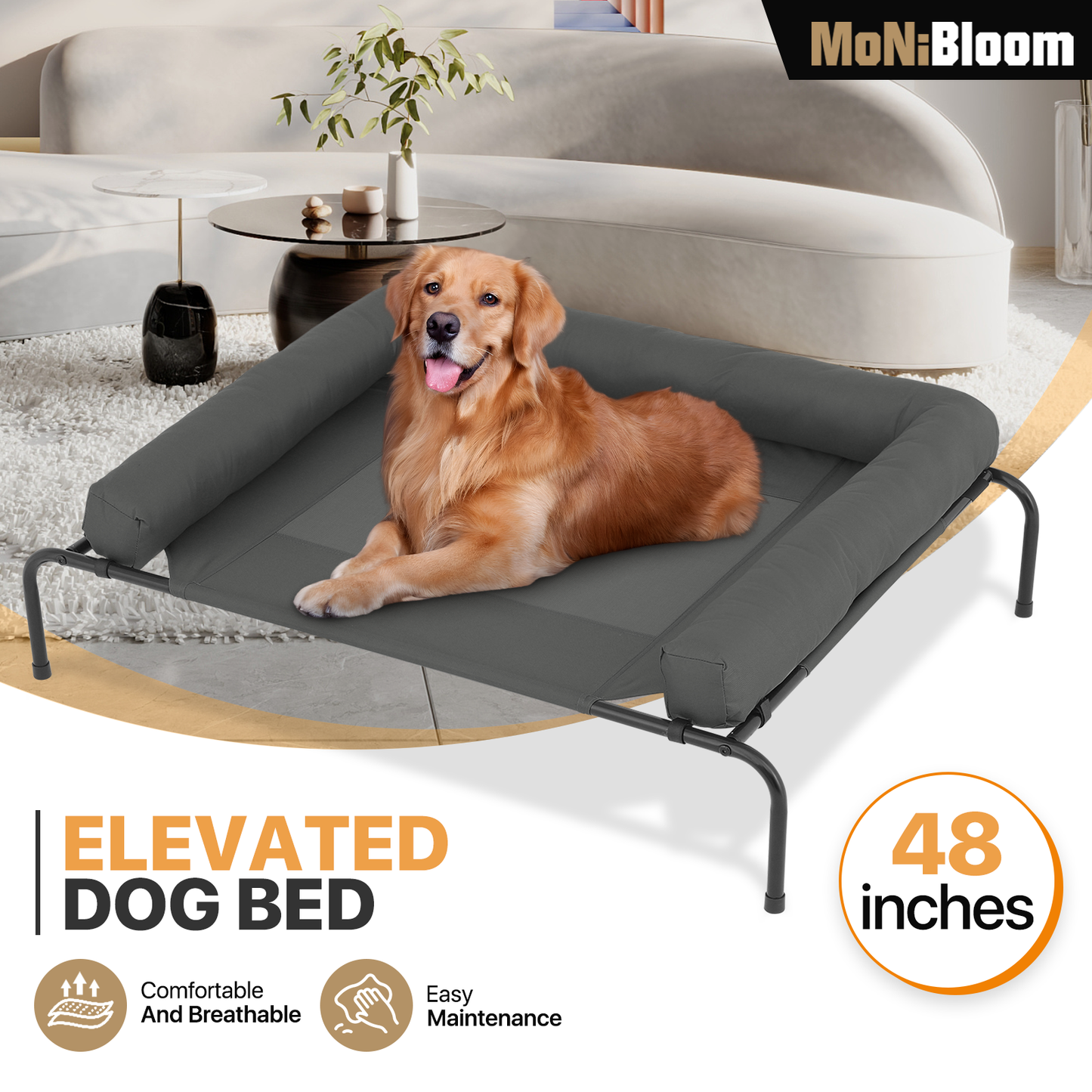 Elevated Dog Bed - w/ Removable Bolster - 48'' Length