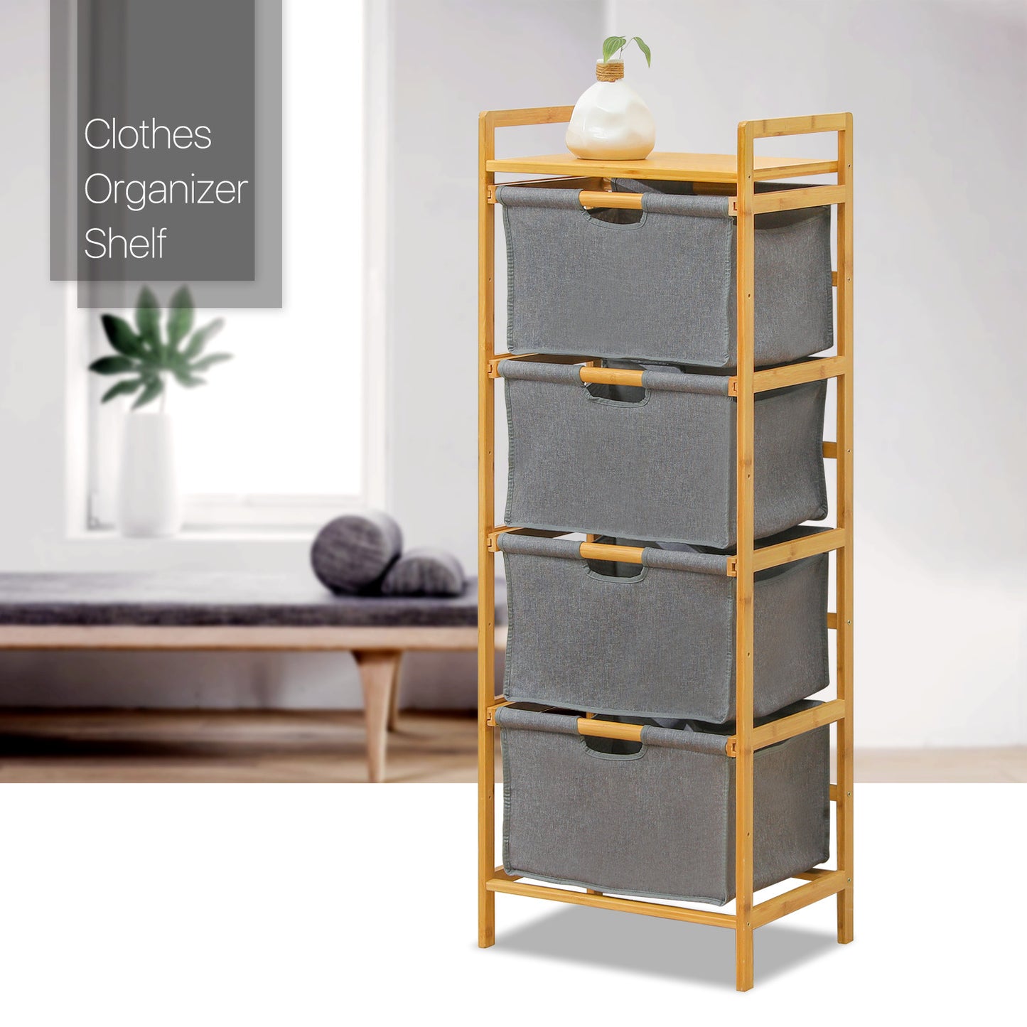 Fabric Drawer Clothes Organizer - Bamboo/Fabric - Grey
