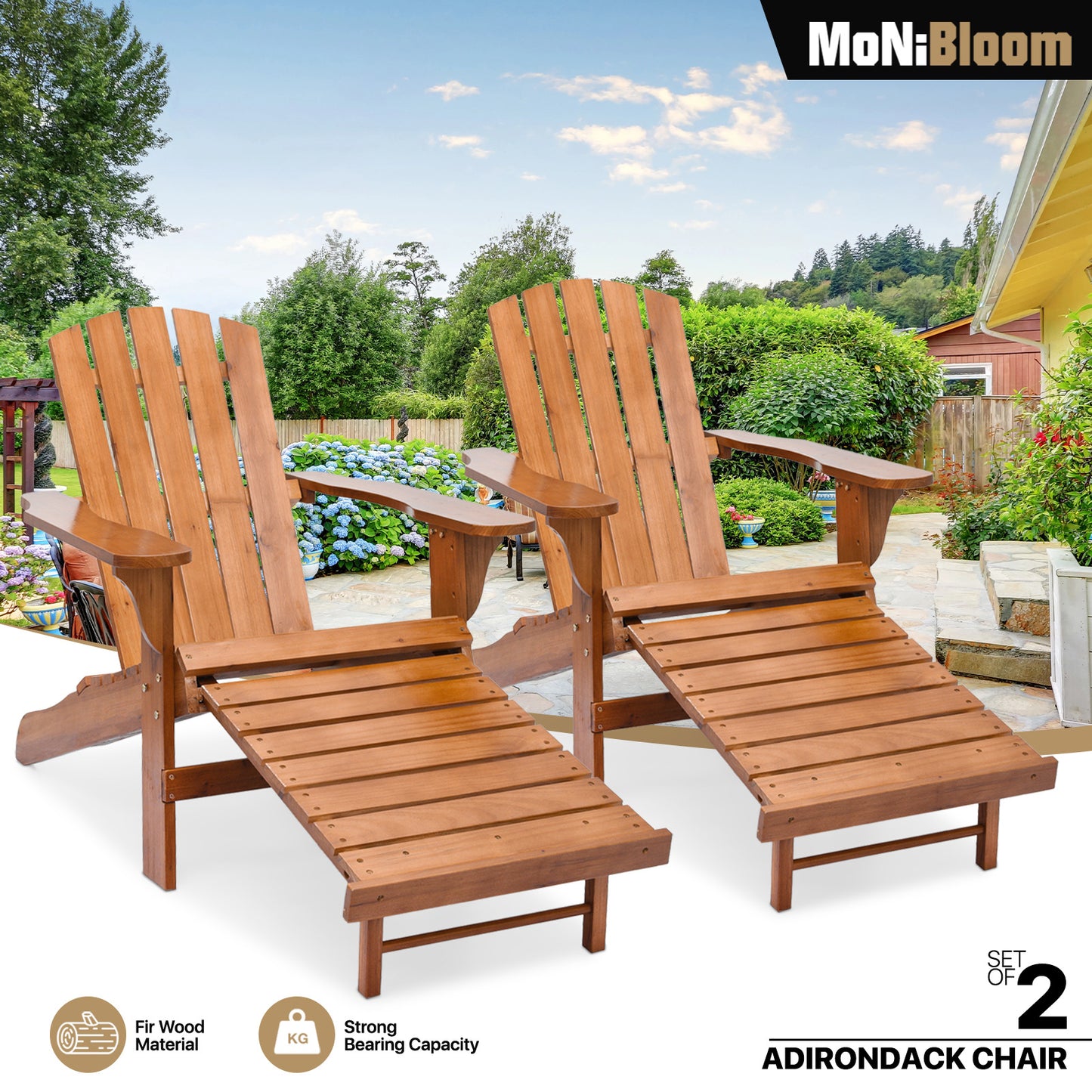 Set of 2 Adirondack Chair - Retractable Footrest