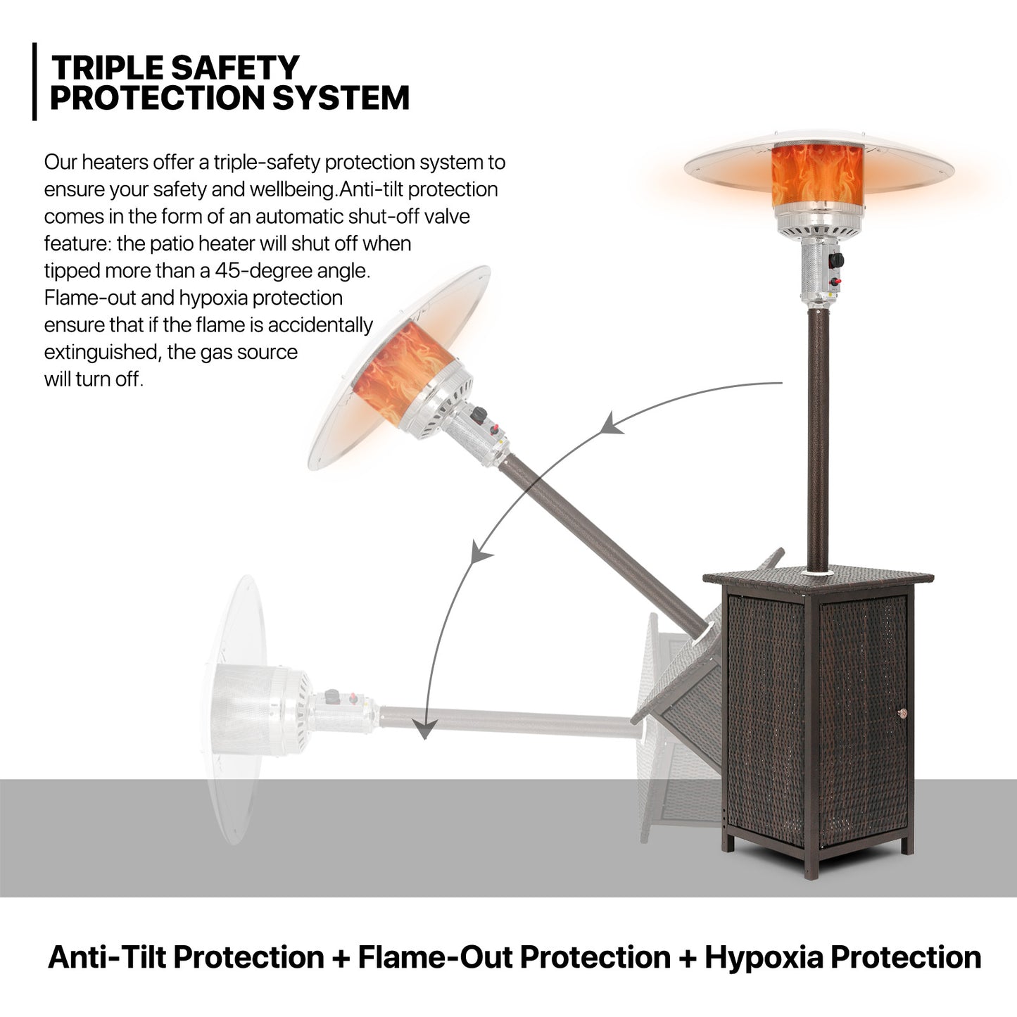 Outdoor 48,000 BTU Propane Patio Heater - w/PE Wicker Table - Anti-Tilt Protection