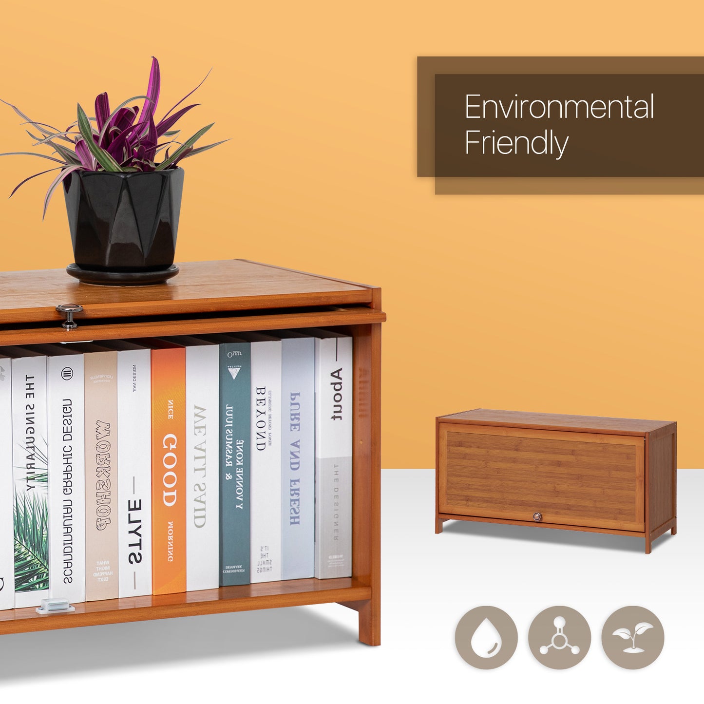 Slide Up Door Multi-Functional Storage Cabinet - Brown