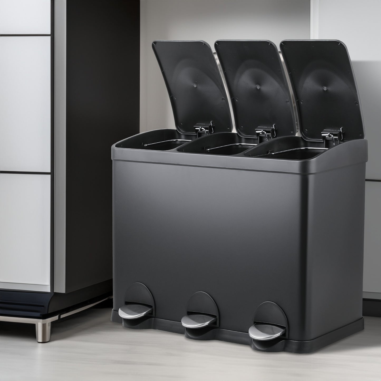 3 Compartment Step On Trash Bin - 3 * 15L