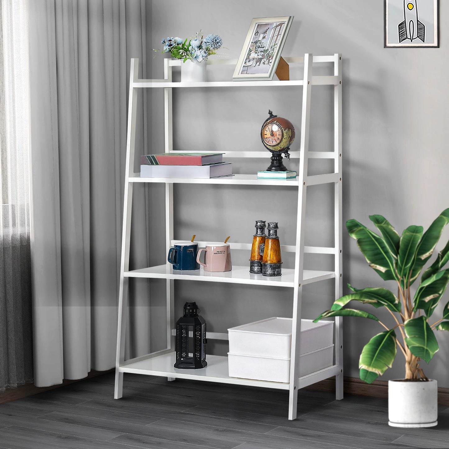 Simplified Trapezoid Multi-Functional Flower Plant Rack - 4 Tier - White