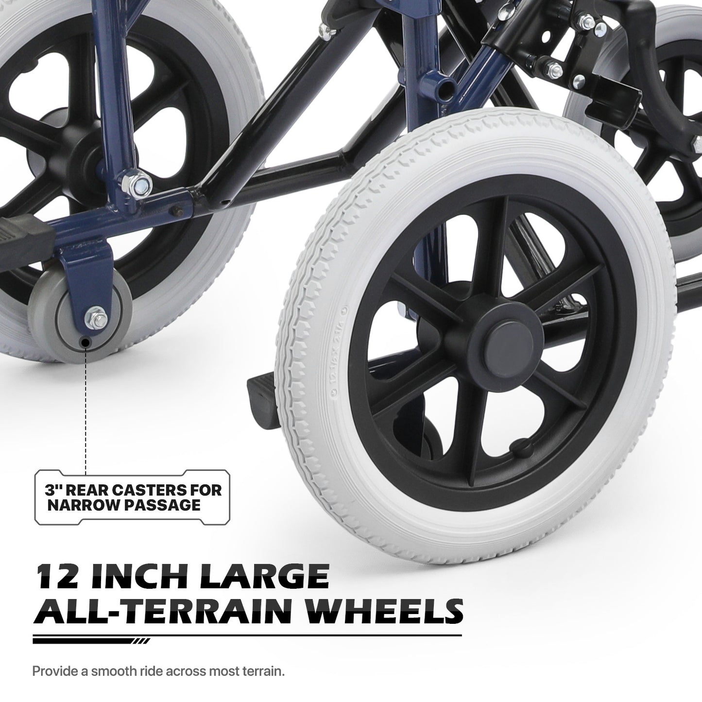 Transport Wheelchair - PU Solid Tyre - Blue