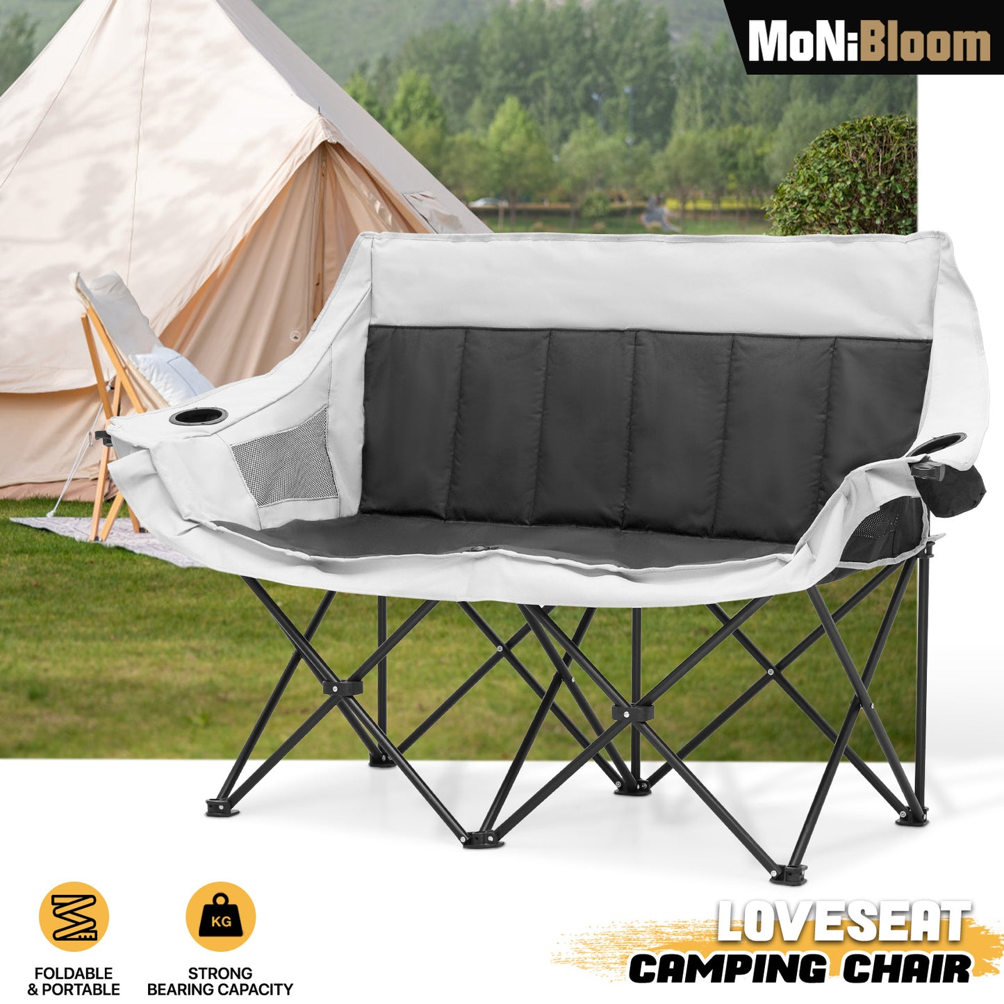 Folding Double Chair - Steel Tube - Oxford Fabric