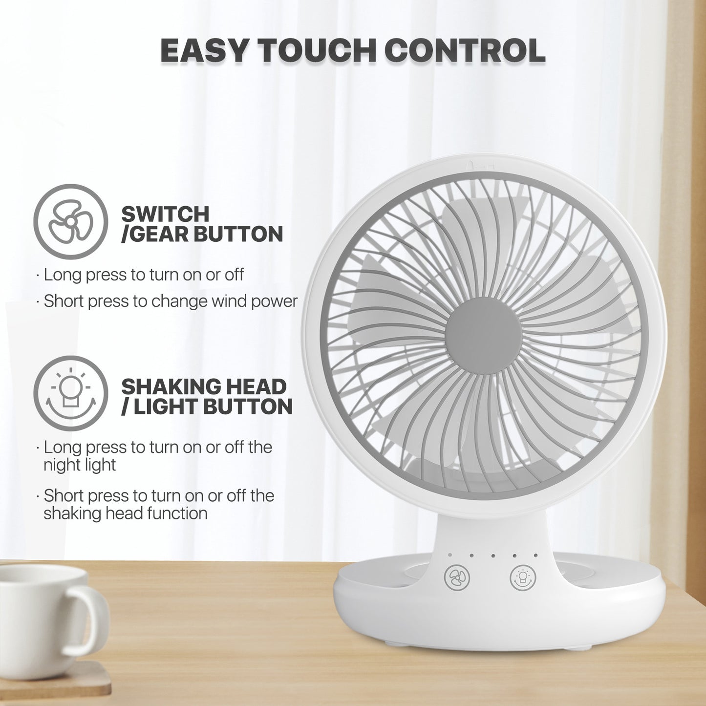 8" USB Foldable Oscillation Fan - 4 Speed & LED Light