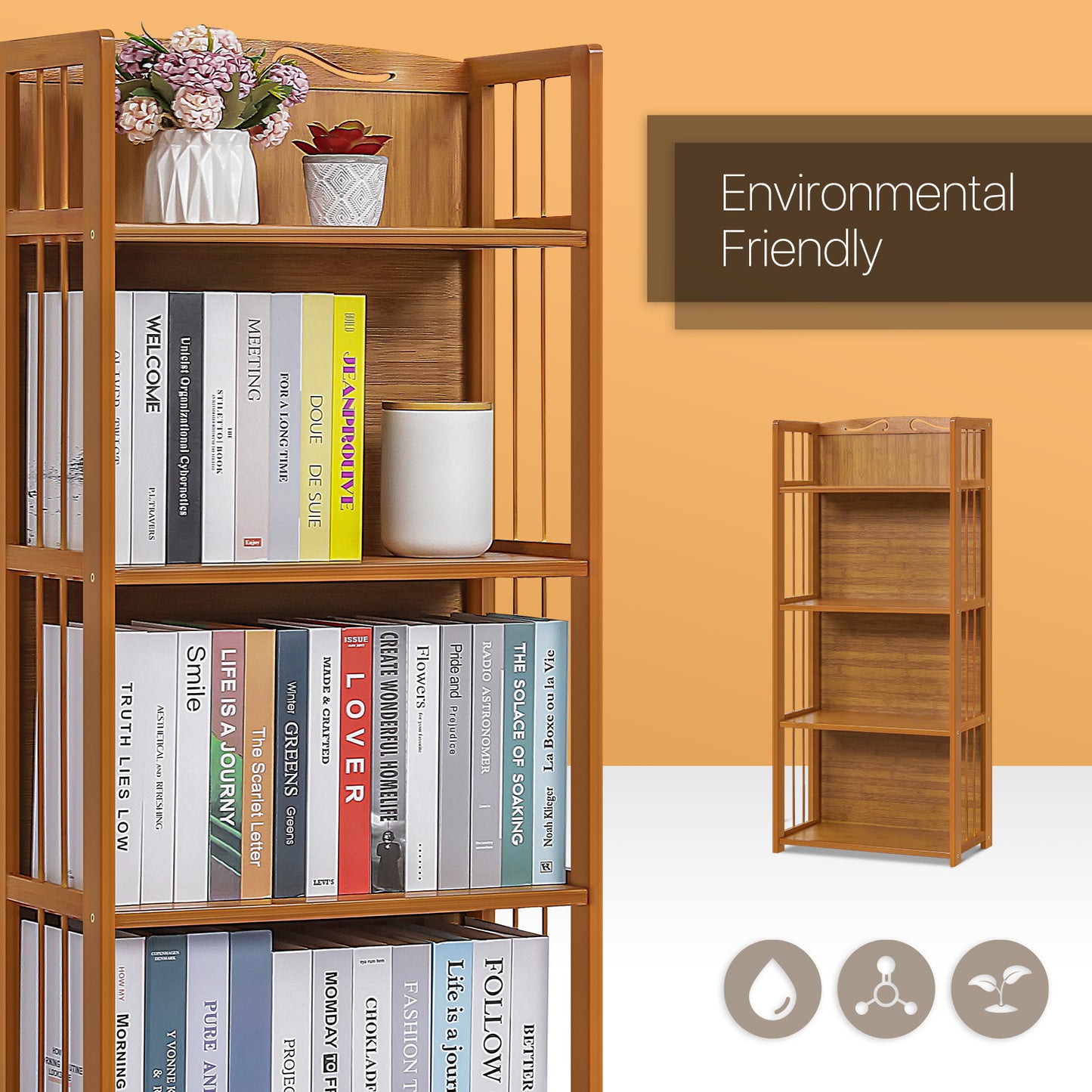 Adjustable Multi-Functional Shelving Organizer - Enclosed Back Panel - 4 Tier - Natural
