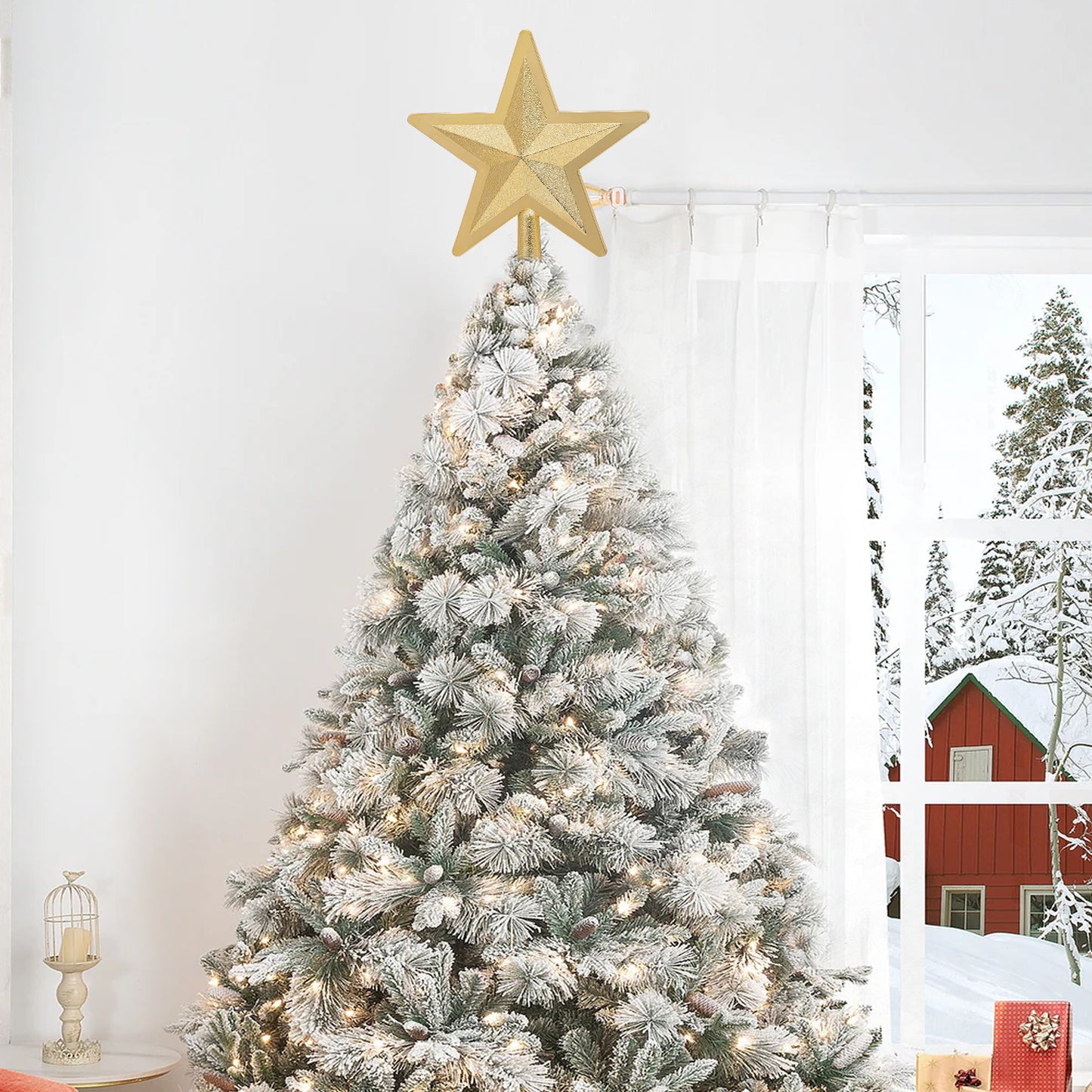 Tree Topper Star - 8.5'' Height - Shiny Glitter Surface - Gold