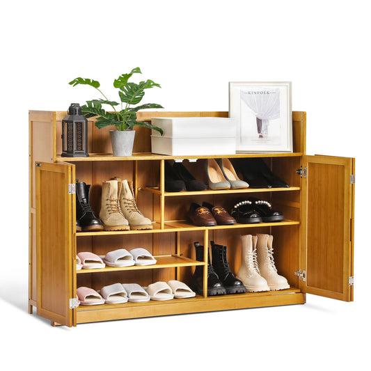 Folding Down Door Entryway Shoe Cabinet - Shelf Top with Boot Compartment - Brown