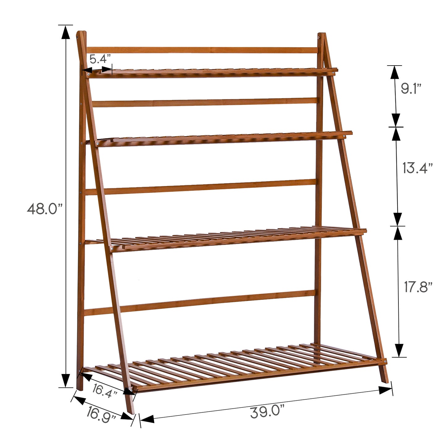 Foldable Flower Plant Rack - A Frame Stand Shelf - 4 Tier - Brown