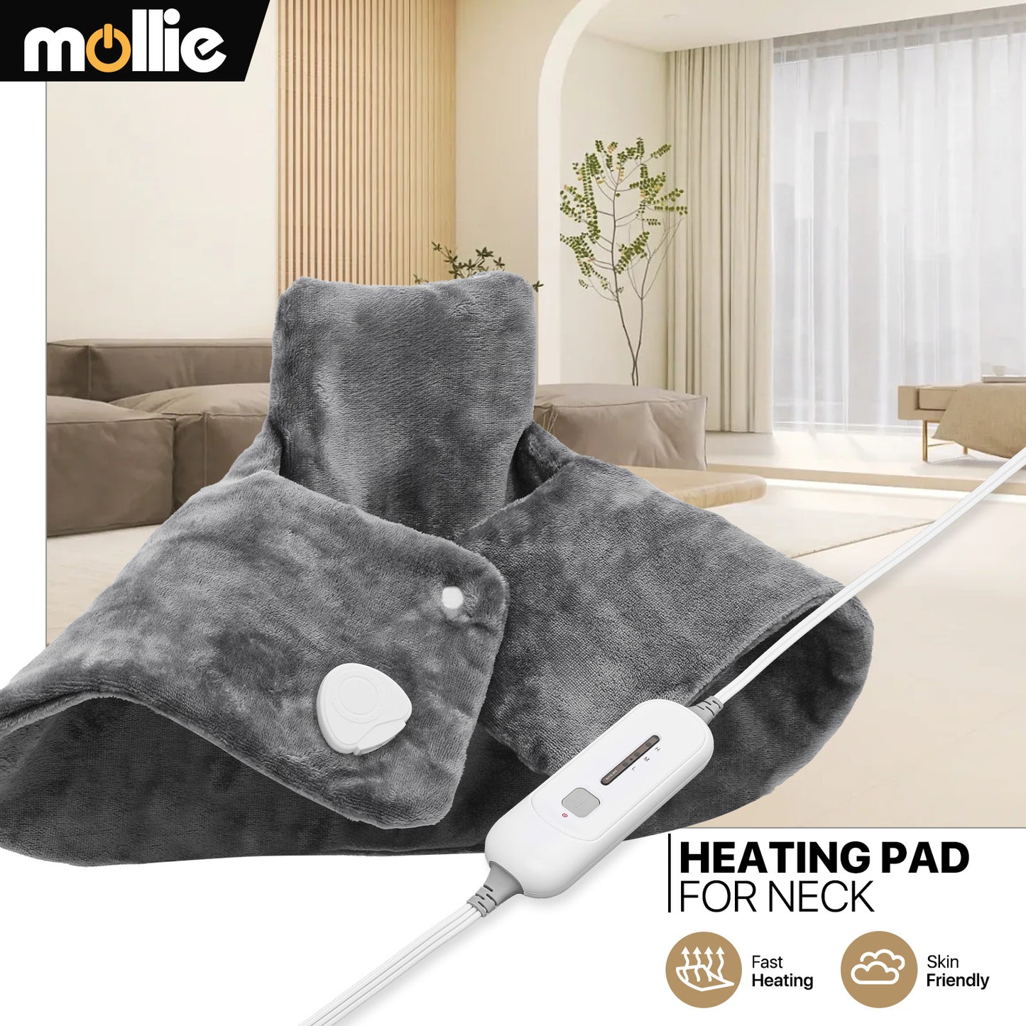 Neck Shoulder Heating Pad - 23" x 16" Cozy Flannel - Half an Hour Timer + 3 Heating Levels