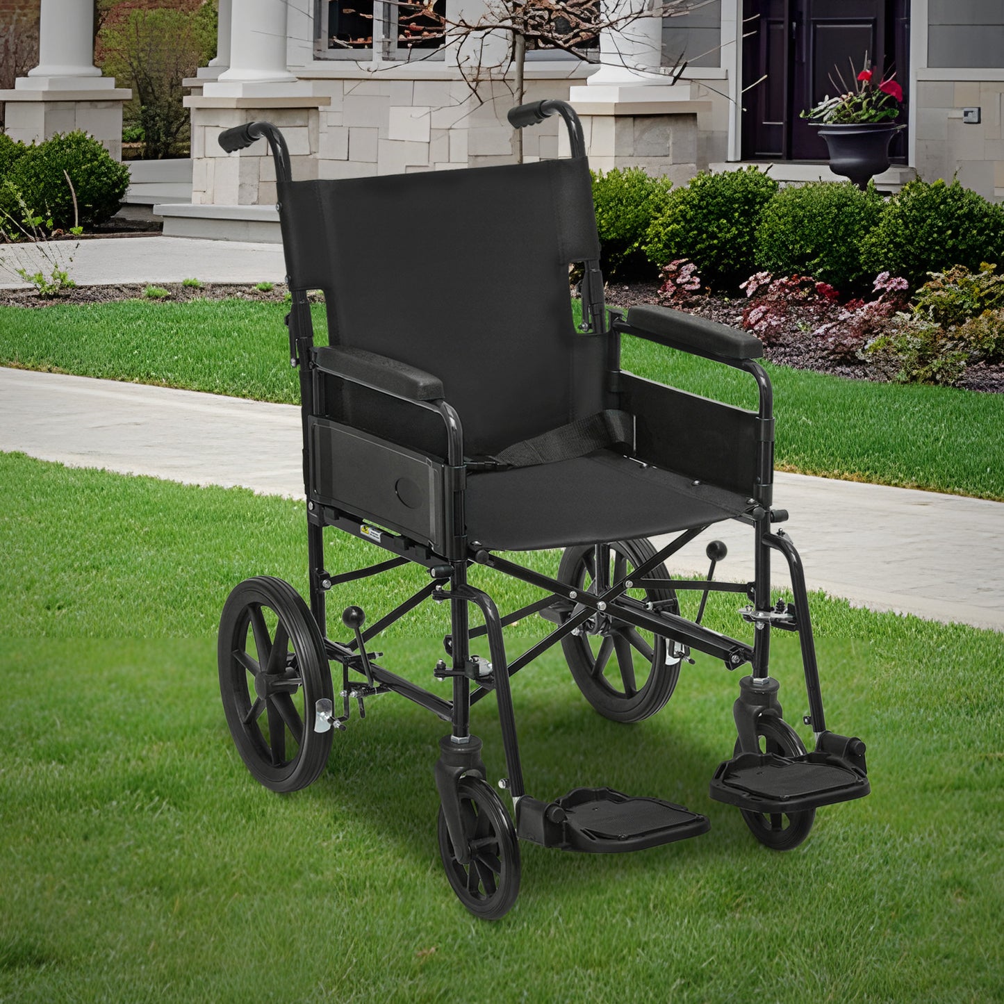 Transport Wheelchair - FDA Approved, PU Paded Armrest, Black