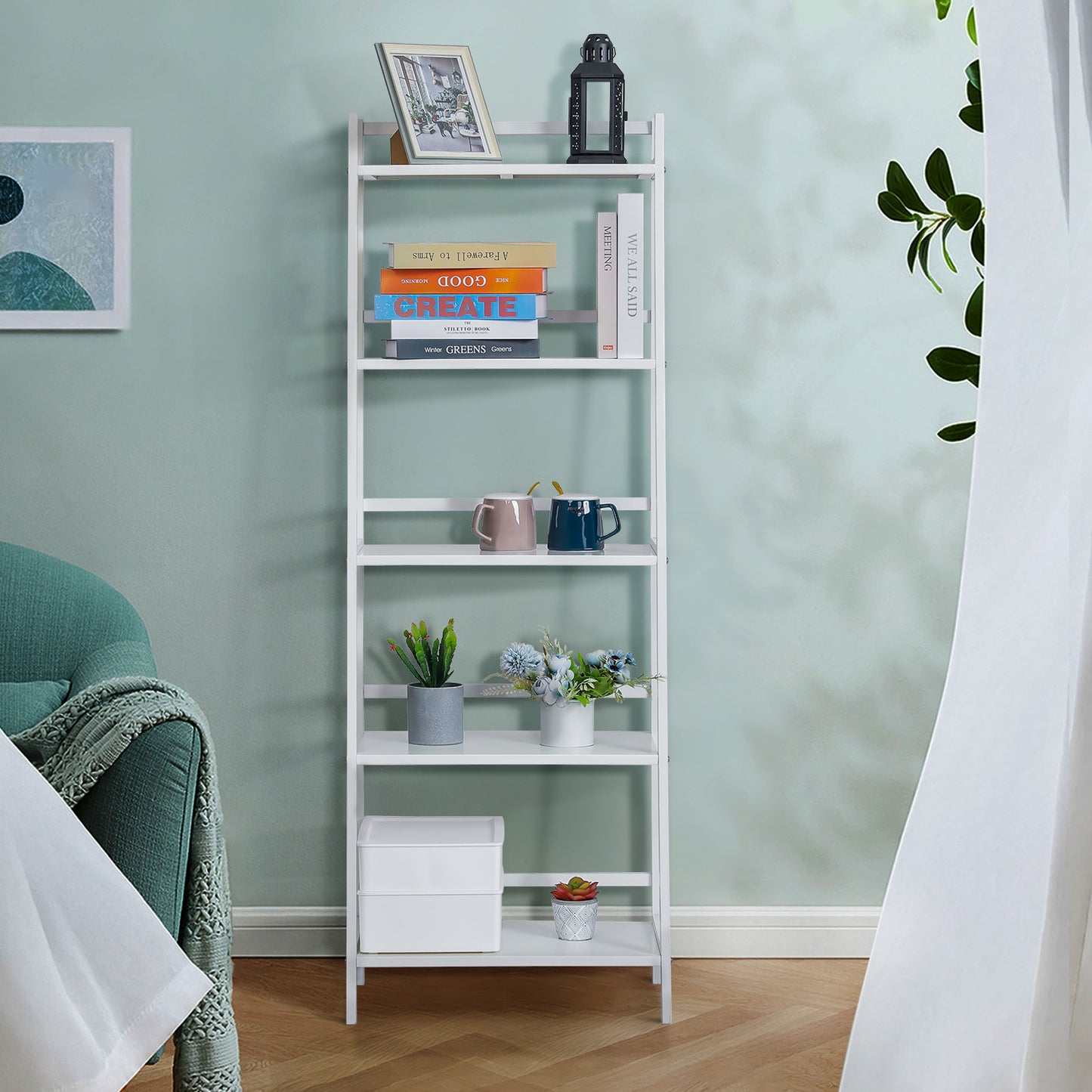 Simplified Trapezoid Multi-Functional Flower Plant Rack - 5 Tier - White