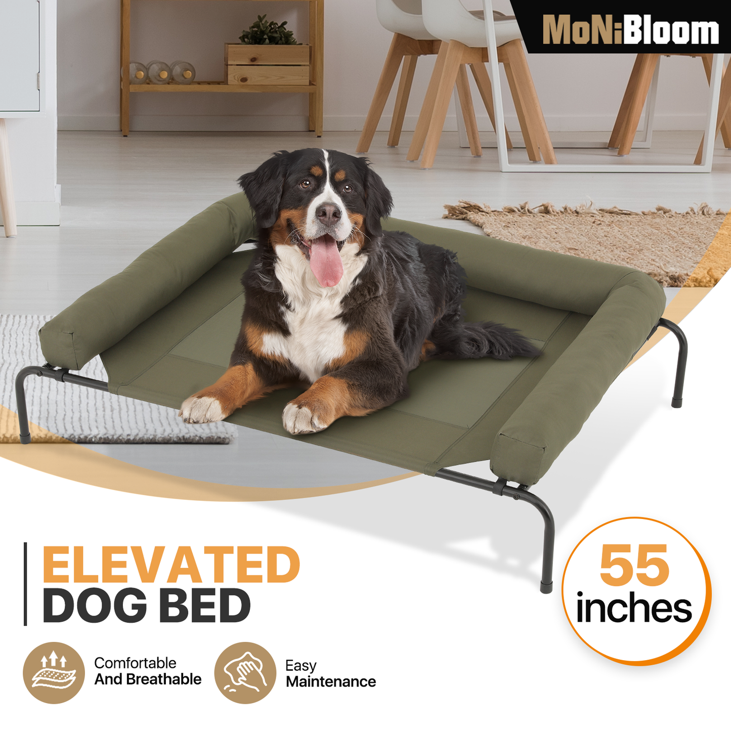 Elevated Dog Bed - w/ Removable Bolster - 55'' Length
