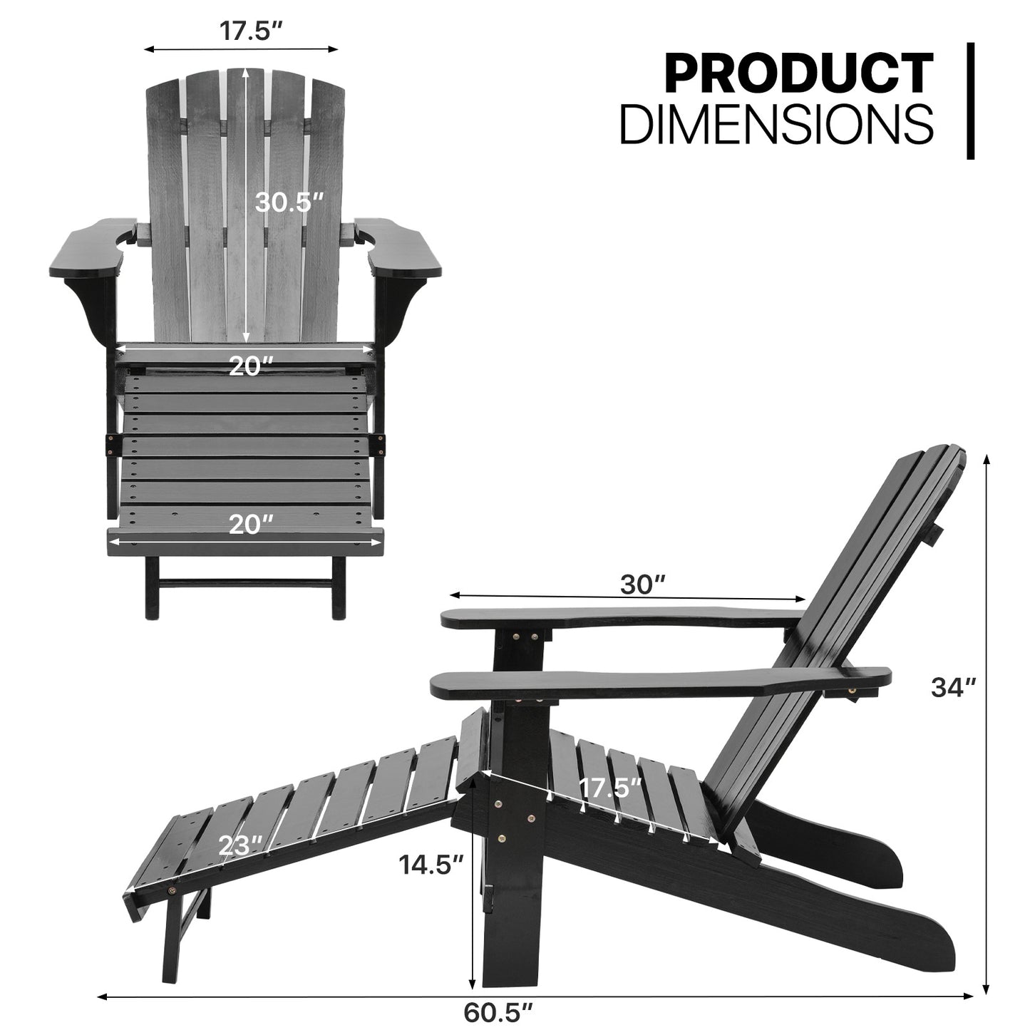 Set of 2 Adirondack Chair - Retractable Footrest