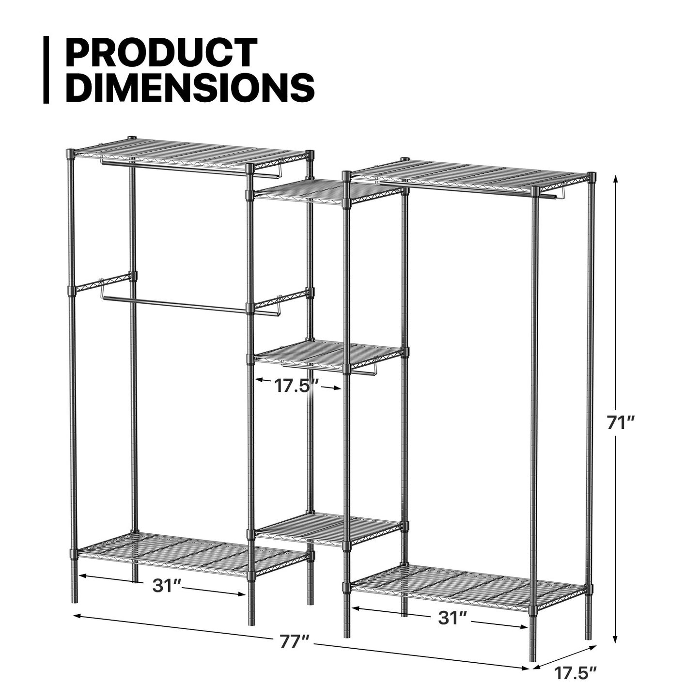 Carbon Steel Adjustable Clothes Rack - 79'' Length