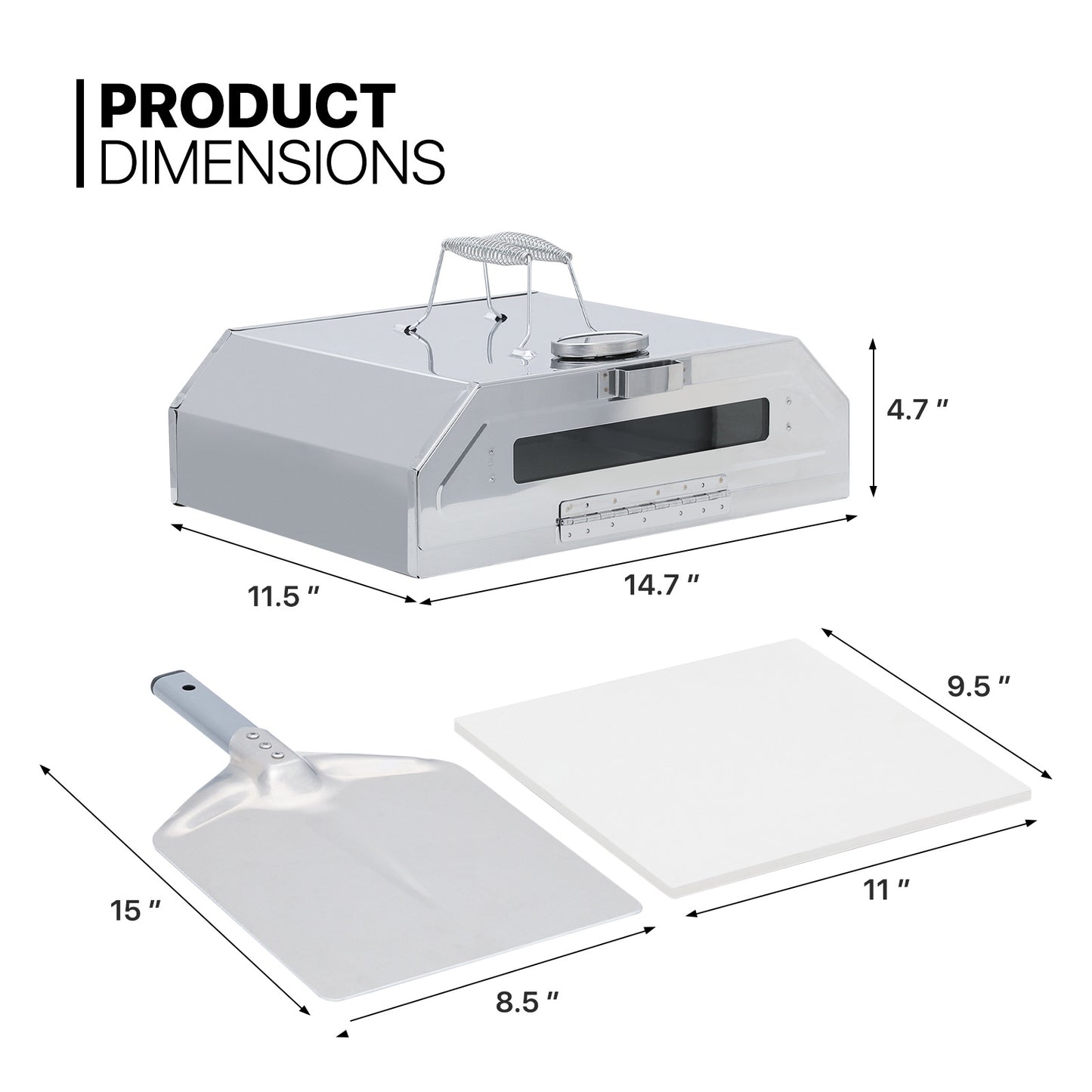 Stainless Steel Pizza Oven for Grill - 14.7*11.5*4.7 inch -11*9 inch Pizza Stone - Silver