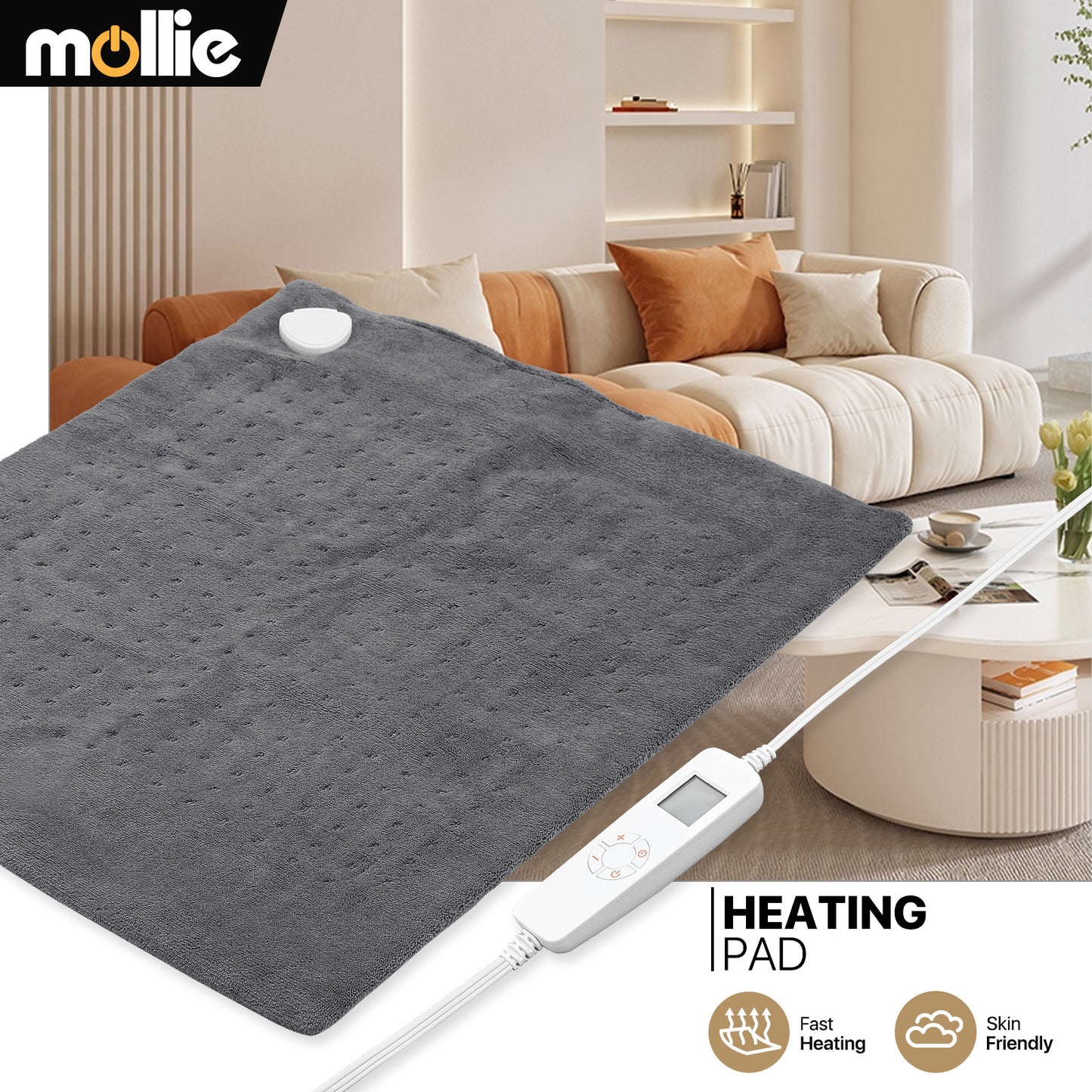 20" x 24" Electric Heating Pad - Coral Fleece + Knitted Fabric - Half an Hour Timer + 6 Heating Levels