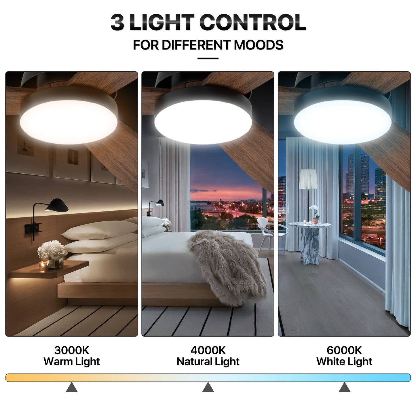 52" LED Ceiling Fan - 3 Blades - 3 Color Changing - 6 Speeds w/2 Down Rods