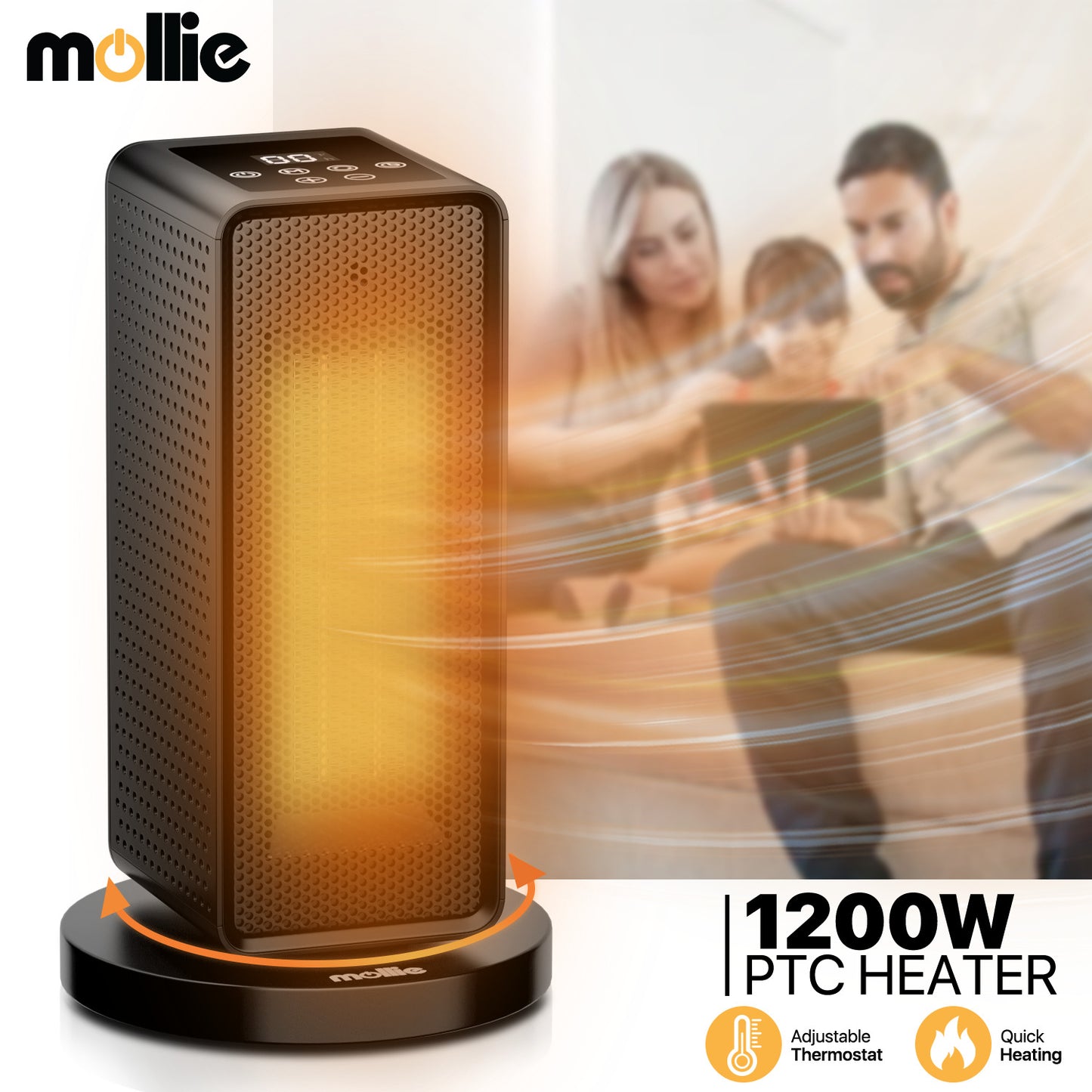 1200W Cuboid PTC Electric 160 sq.ft Space Heater - LCD Display