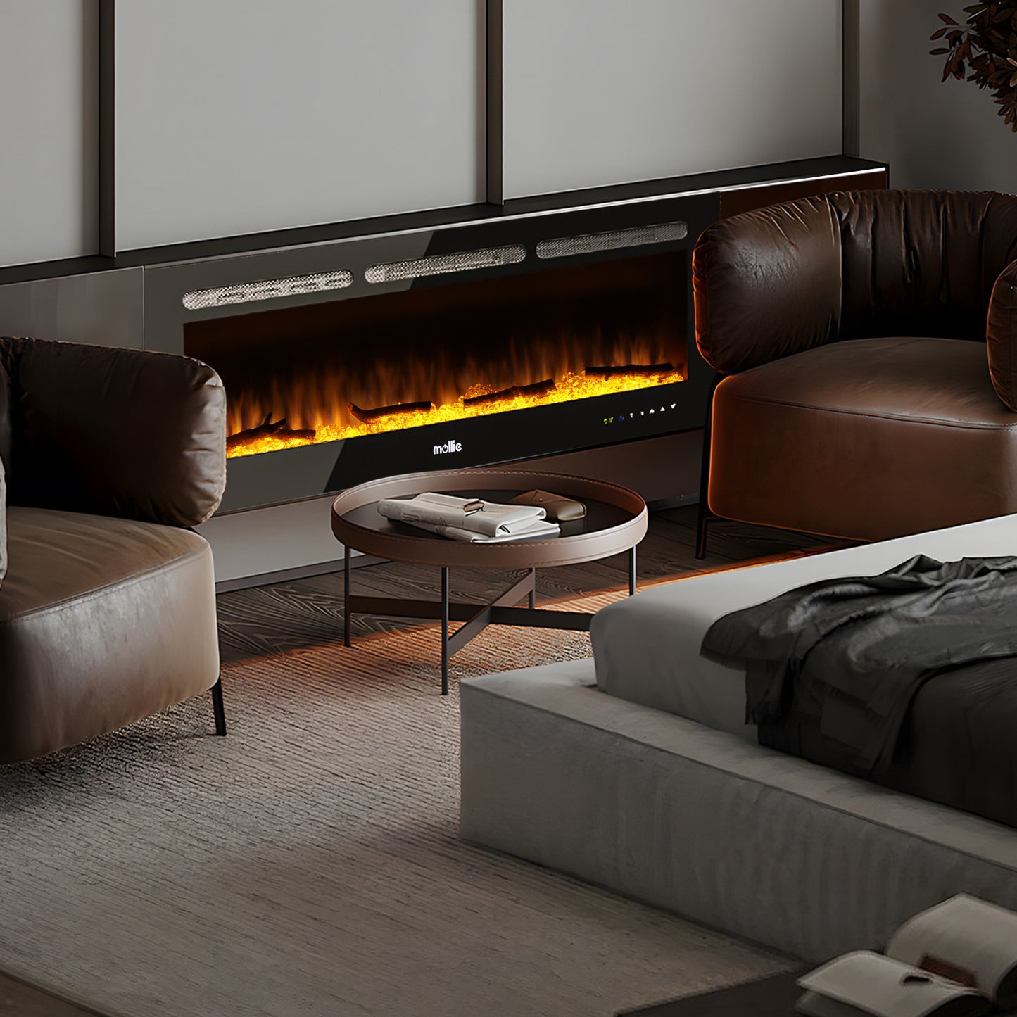50" Wall Mounted Electric Fireplace - 1400W Space Heater - 8 Flame Colors 4 Brightness Level - with Remote