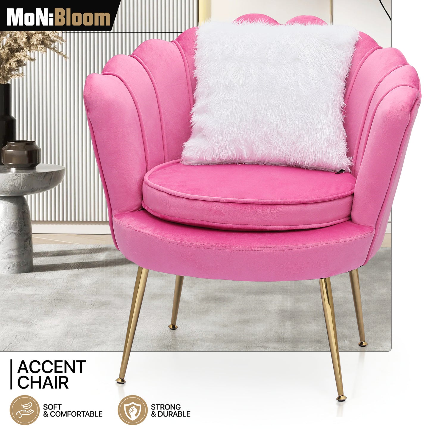 Upholstered Tufted Vanity Scalloped Back Velvet Accent Chair