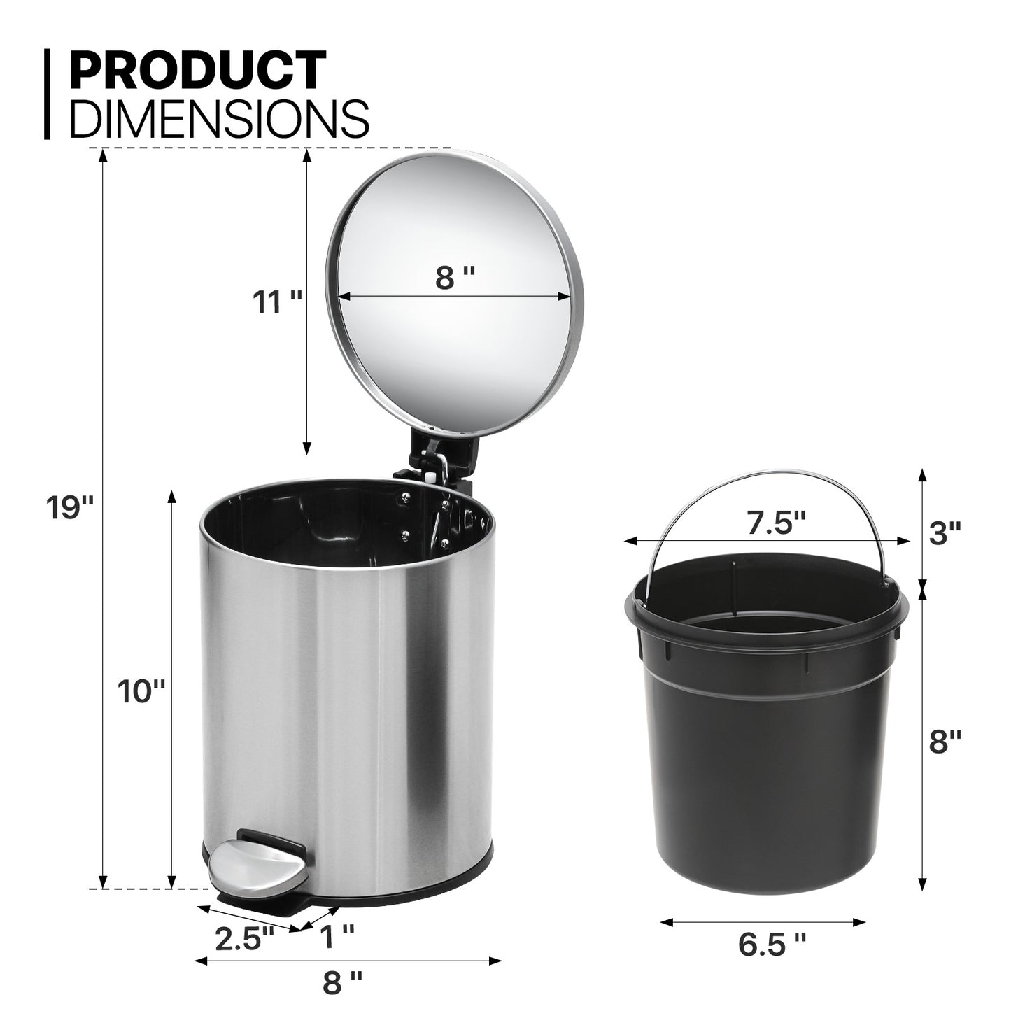 5L Step On Trash Bin - Stainless Steel