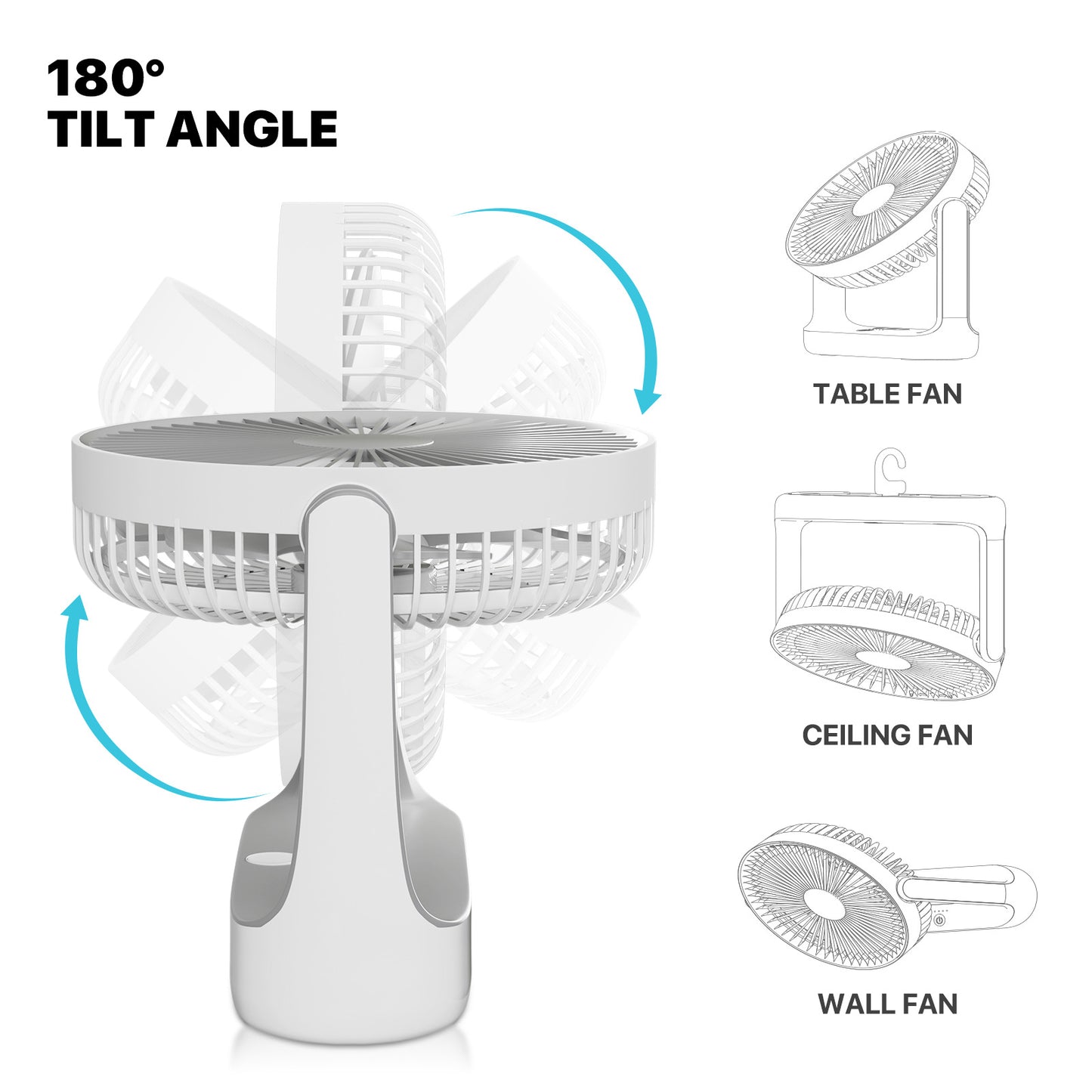 6" USB Desk Fan - 180¡ã Tilt - w/Hanging Hook