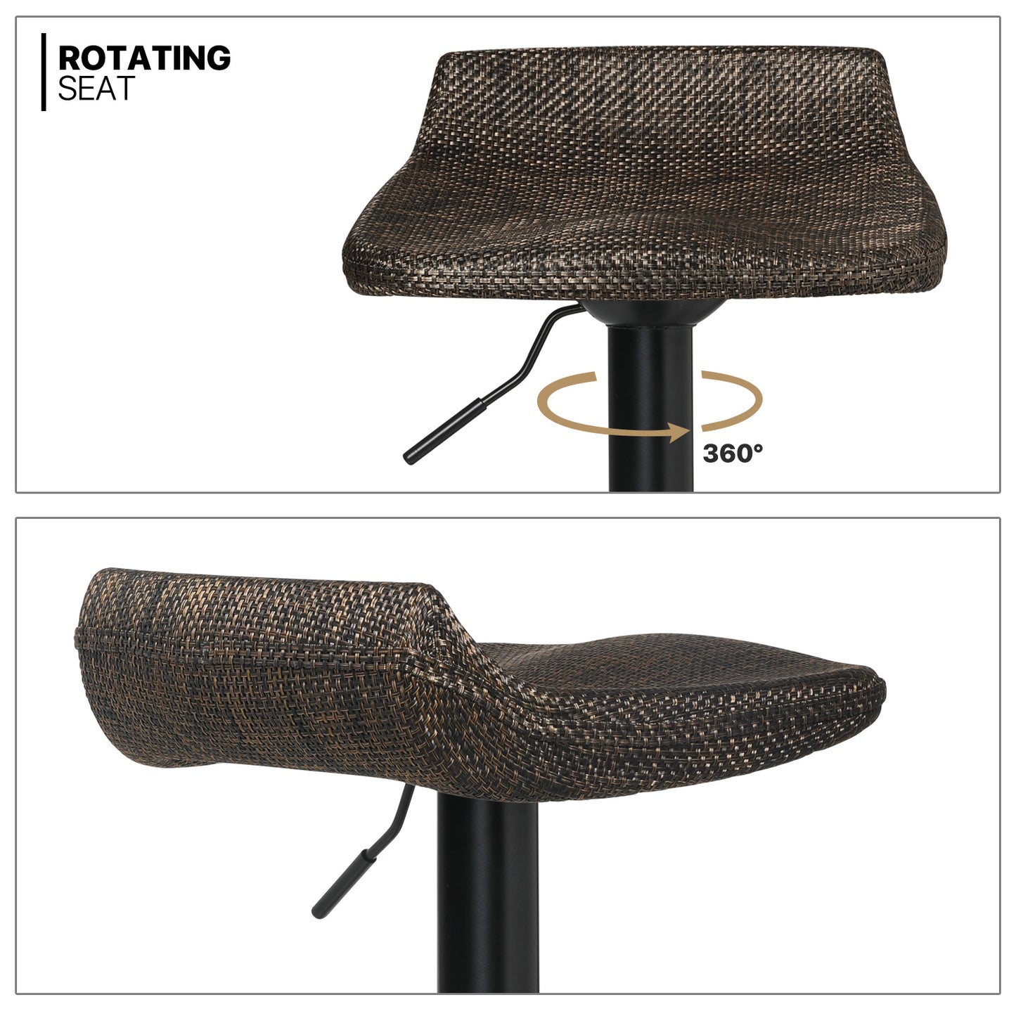 2 Pcs Rotatable Rattan Bar Stool Black/Brown