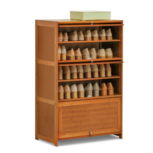 Slide Up Door Entryway Shoe Cabinet - 7 Tier - Brown