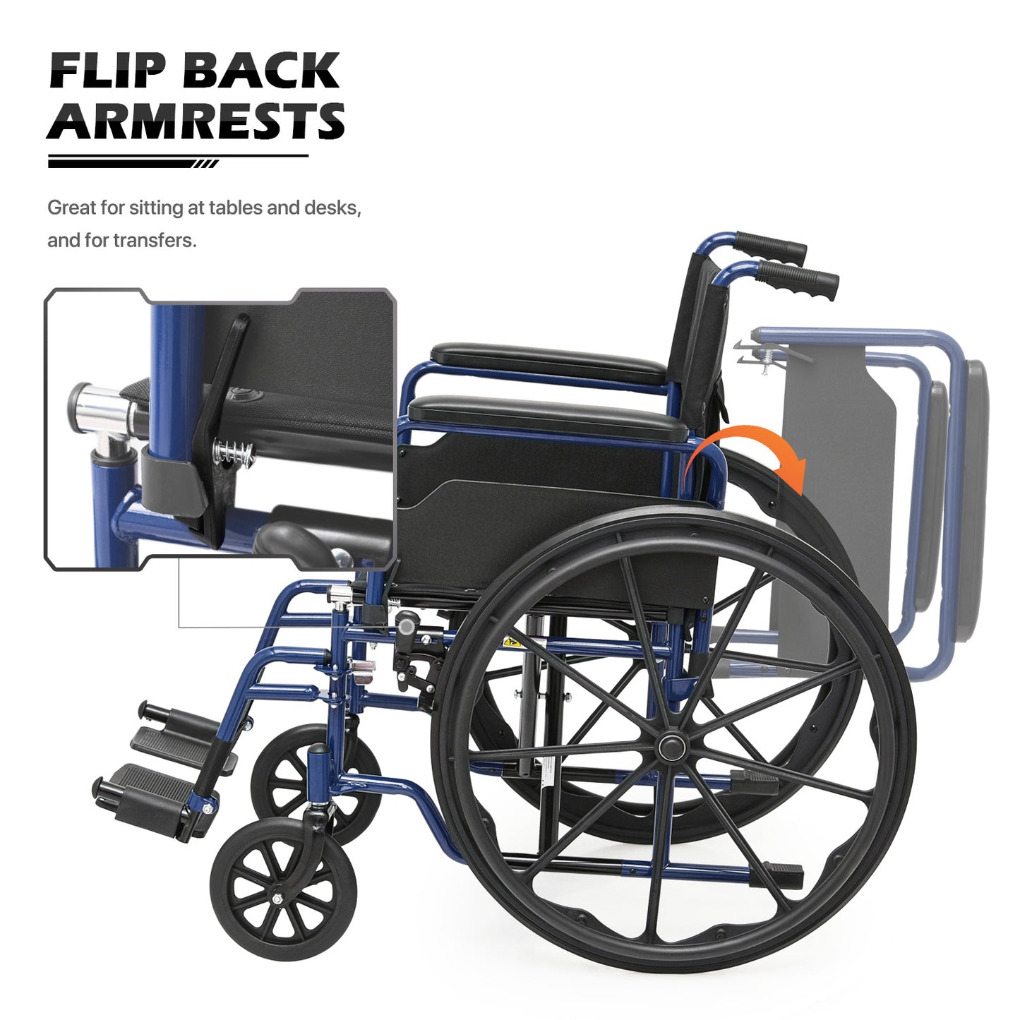 Manual Wheelchair - Blue, FDA Approved - 18"x16" Seat